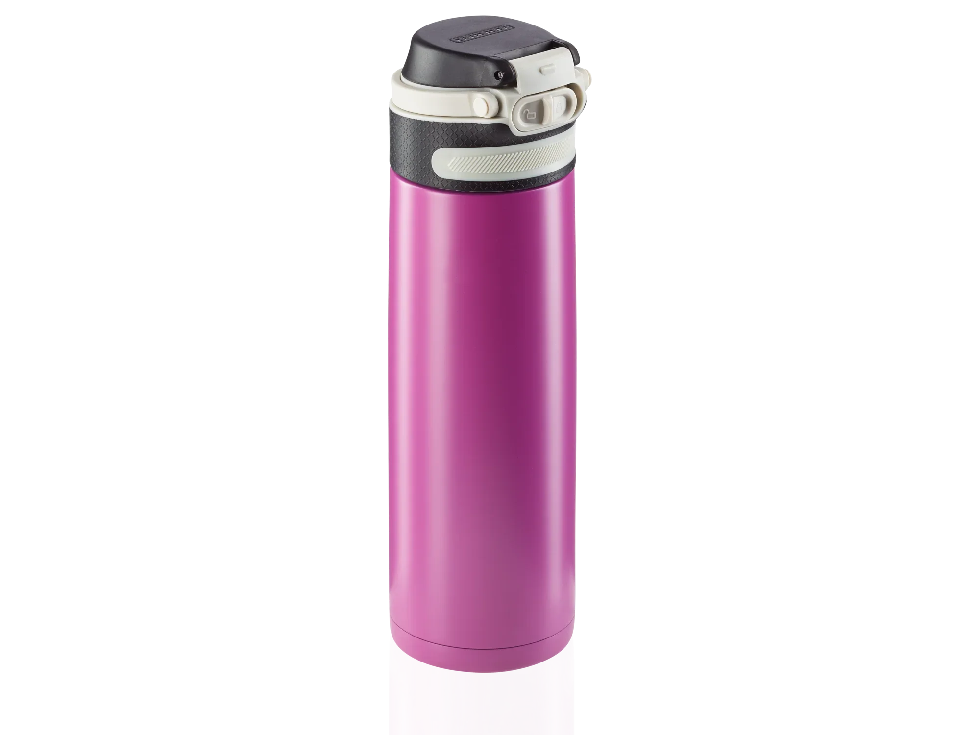 Geïsoleerde mok flip 600 ml in paars. De mok heeft een praktische flip-top deksel en is ideaal voor op reis. Houdt drankjes lang warm of koud. Perfect voor forenzen.