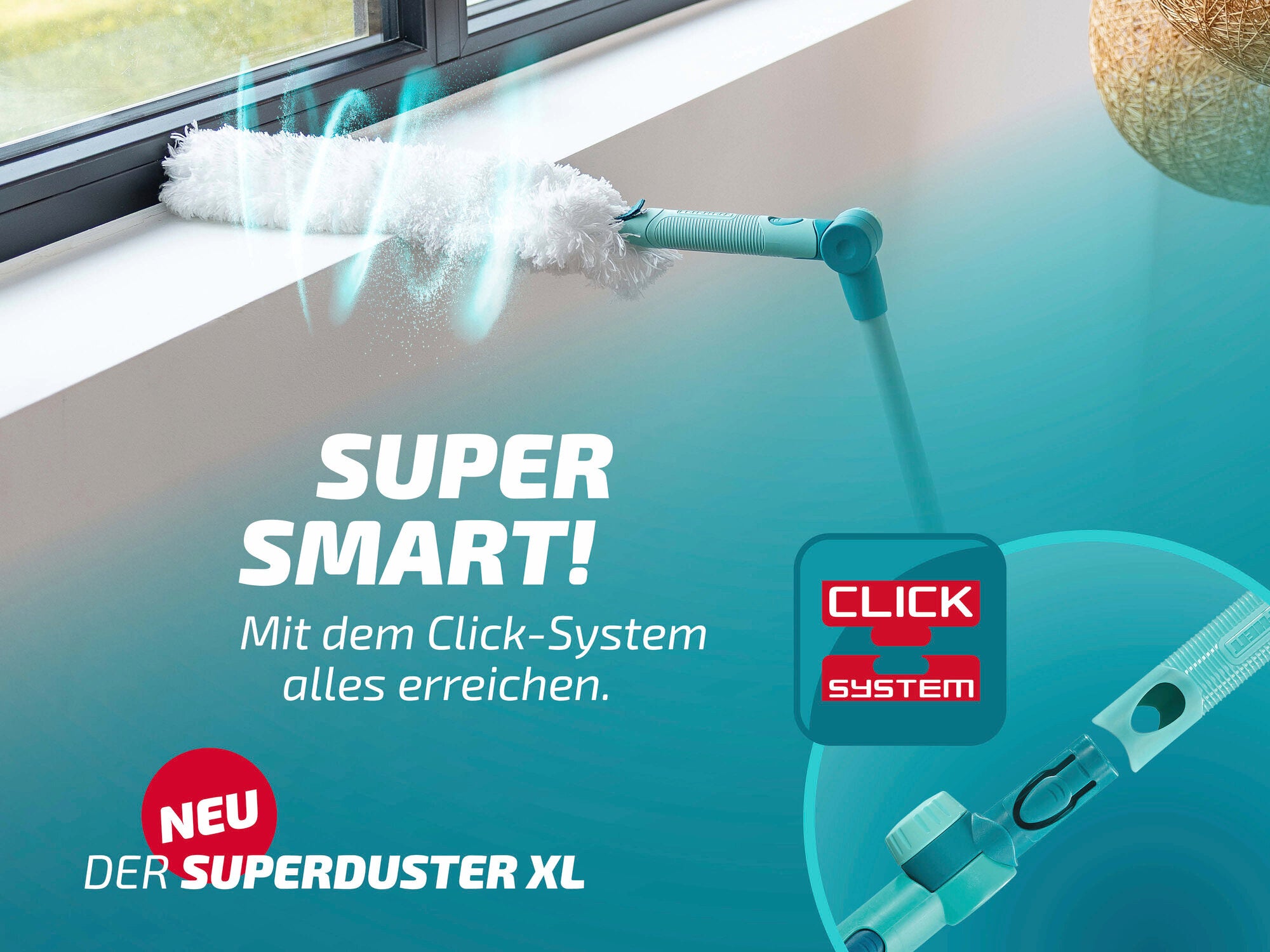 Der Leifheit Superduster XL ist ein flexibler Staubwedel mit Click-System, ideal für schwer erreichbare Stellen. Perfekt für die Reinigung von Fensterbänken und hohen Flächen.