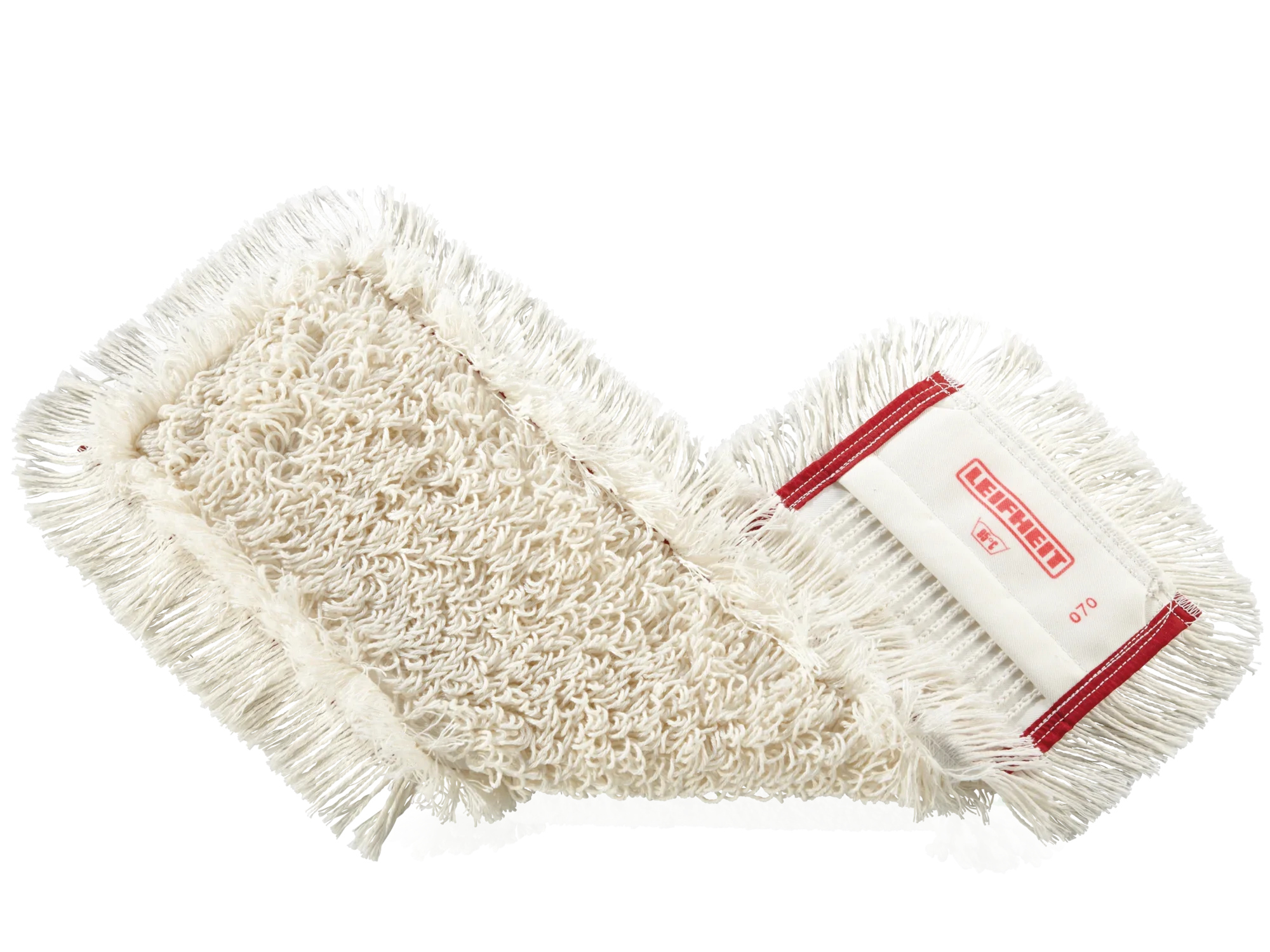 Ein weißer Professional Wischüberzug Tuft mit roten Akzenten, ideal für die gründliche Reinigung von Böden. Die dichten Fransen sorgen für eine effektive Schmutzaufnahme.