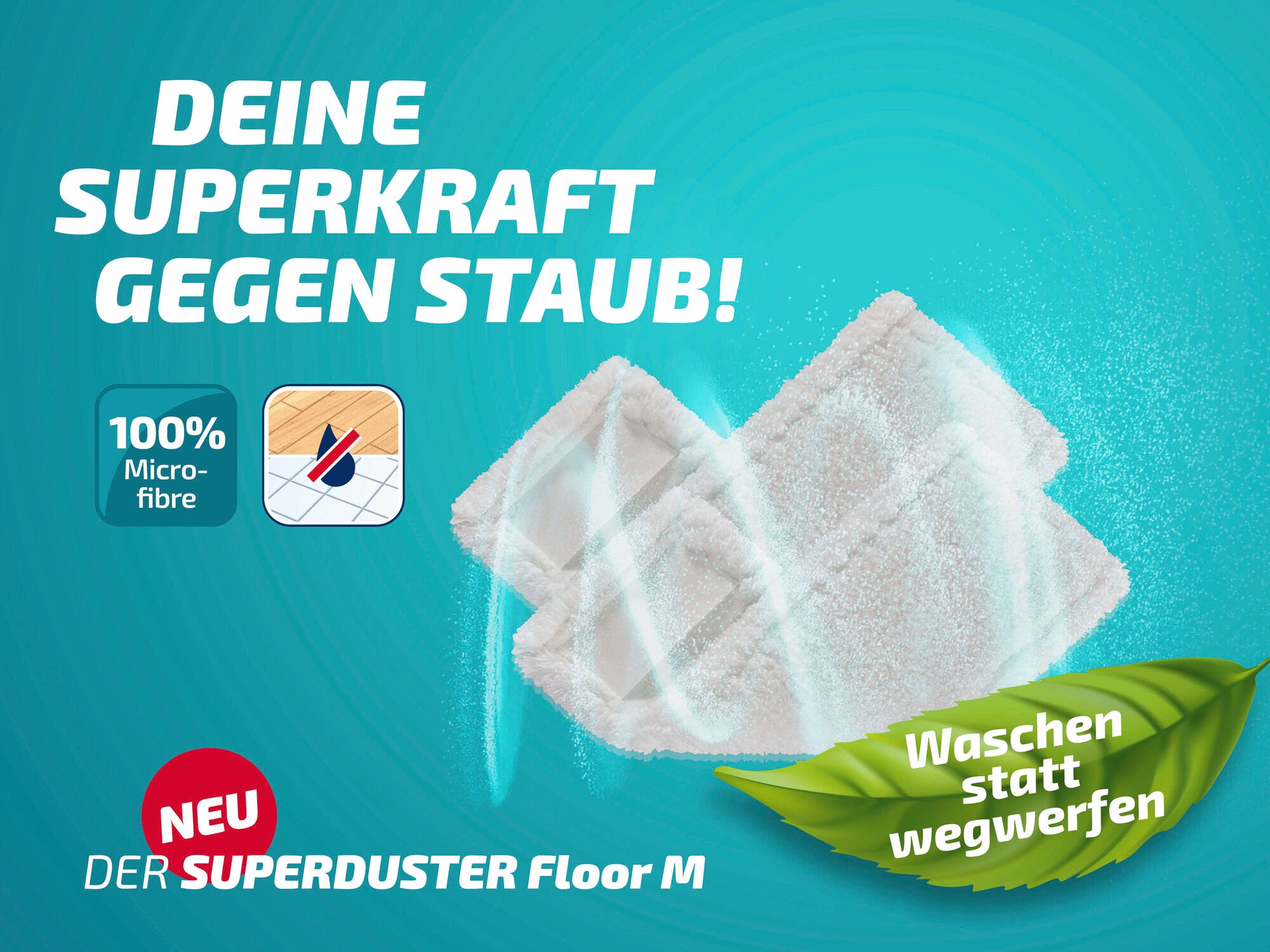 Der Leifheit Superduster Floor M ist ein Staubbezug aus 100% Mikrofaser, der waschbar und wiederverwendbar ist. Er bietet eine effektive Lösung gegen Staub und Schmutz.