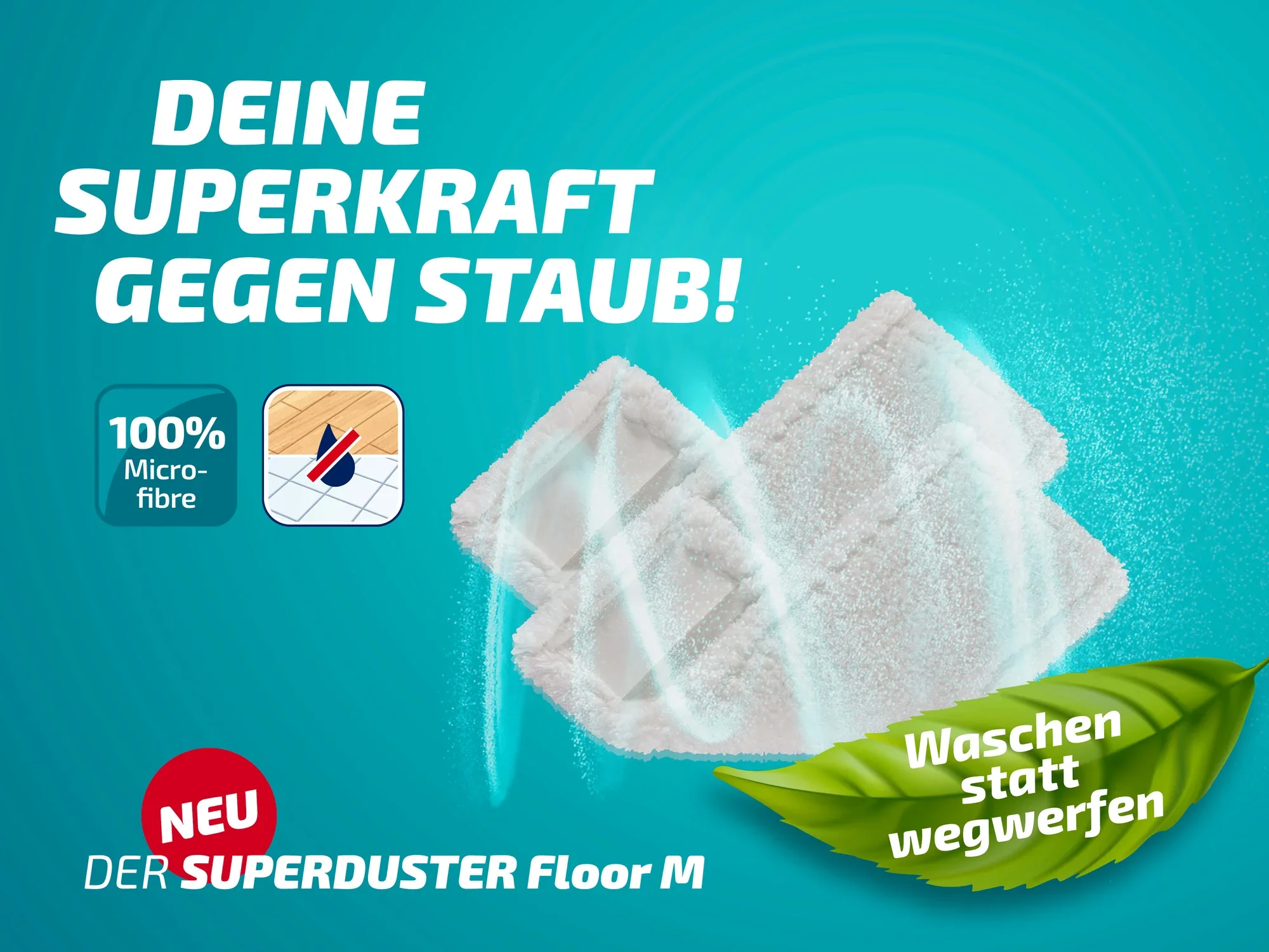 Der Leifheit Superduster Floor M ist ein Staubbezug aus 100% Mikrofaser, der waschbar und wiederverwendbar ist. Er bietet eine effektive Lösung gegen Staub und Schmutz.