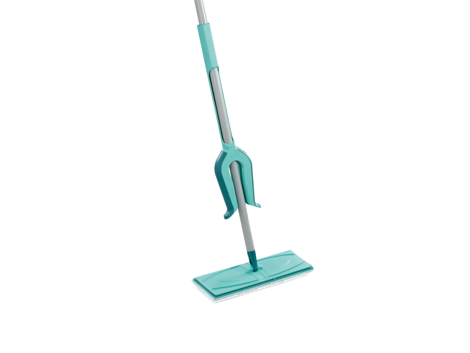 Ein türkisfarbener Bodenwischer Picobello XL mit einem rechteckigen Wischkopf und einem ergonomischen Griff. Ideal für die gründliche Reinigung von Hartböden.