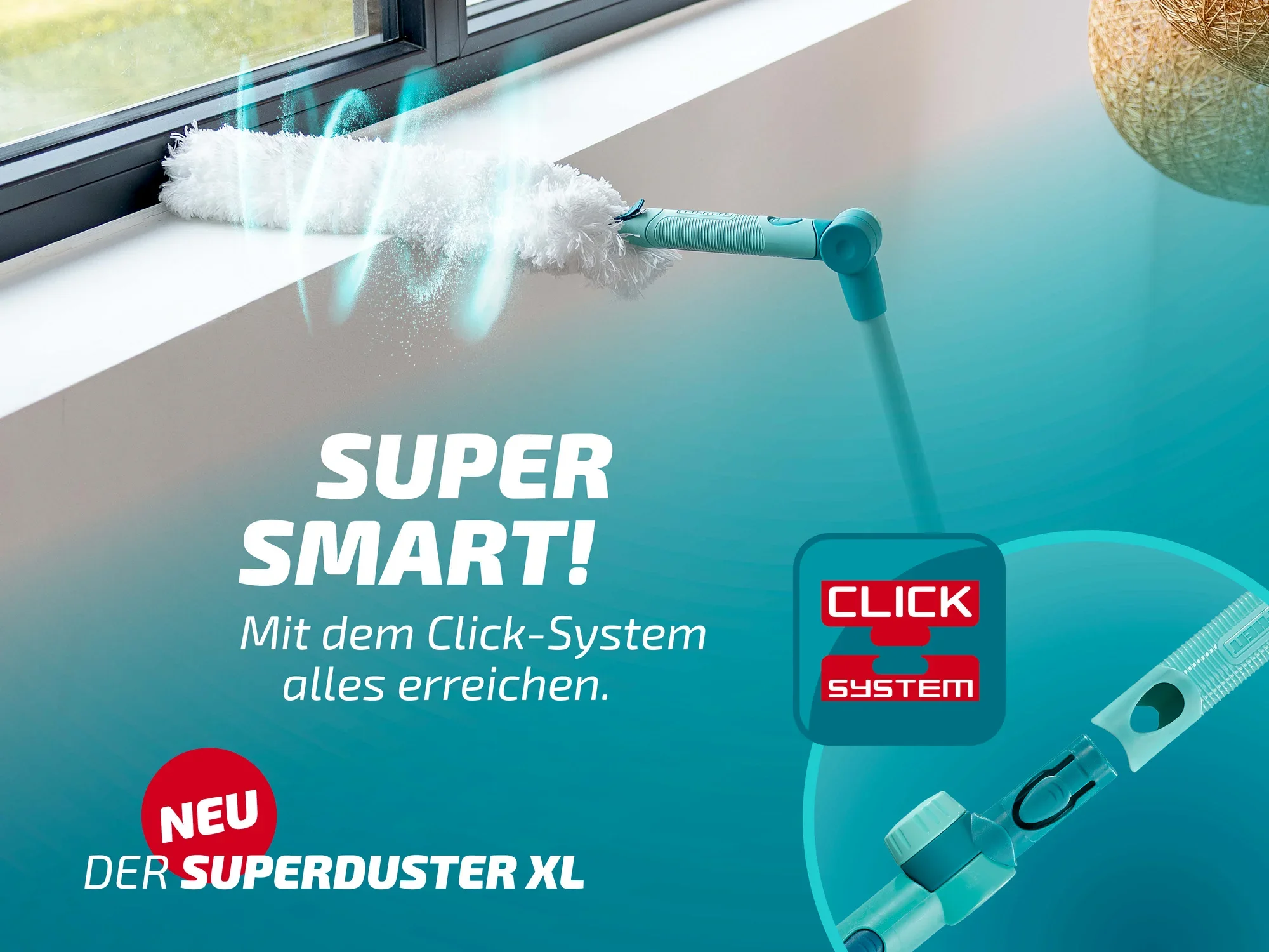 Der Leifheit Superduster XL ist ein innovativer Staubwedel mit Click-System, ideal für schwer erreichbare Stellen. Perfekt für die Reinigung von Fenstern und hohen Flächen.