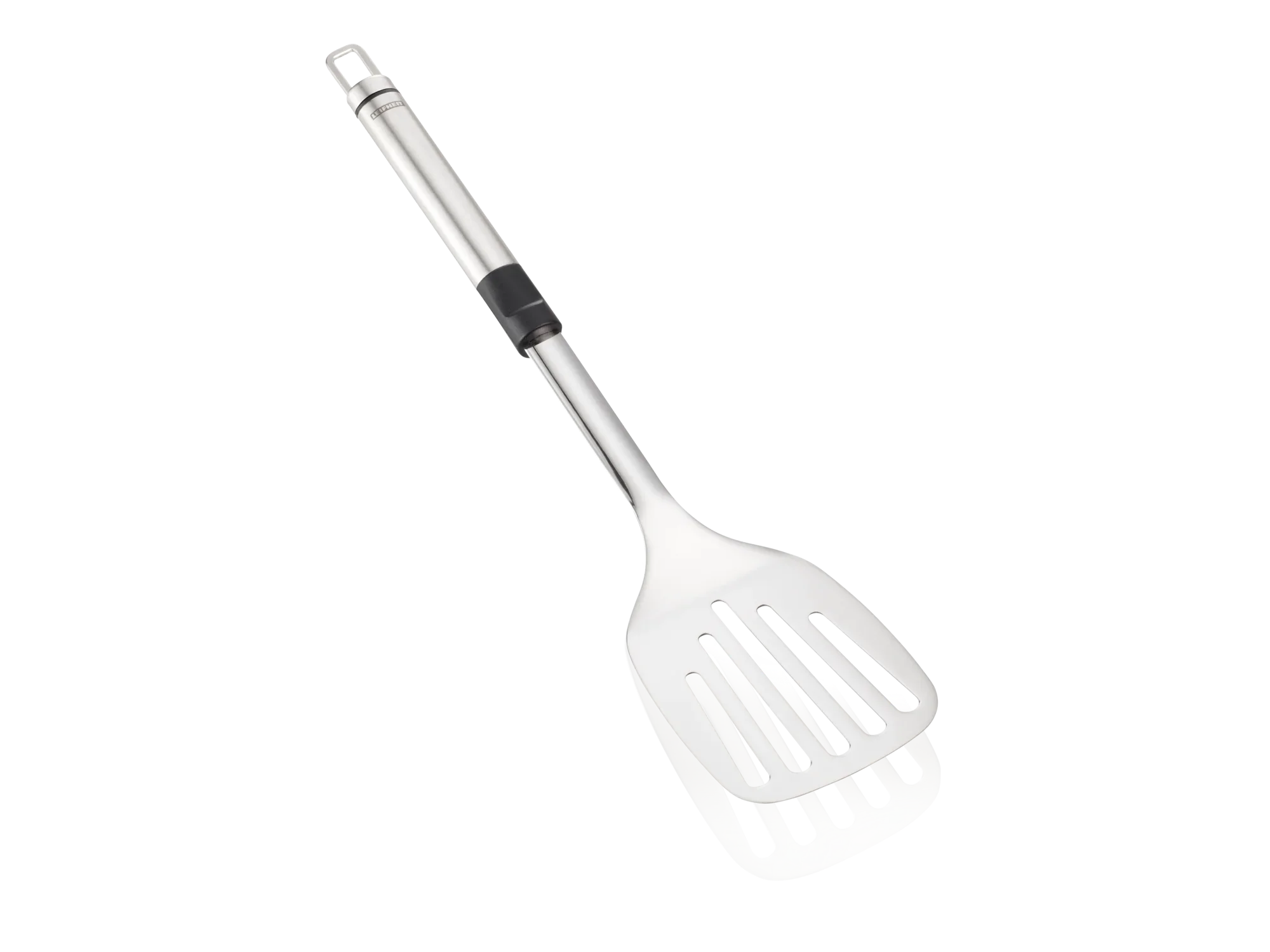 ProLine spatel van roestvrij staal met ergonomisch handvat. Ideaal om voedsel in de pan om te draaien. Hoogwaardig ontwerp voor een lange levensduur.