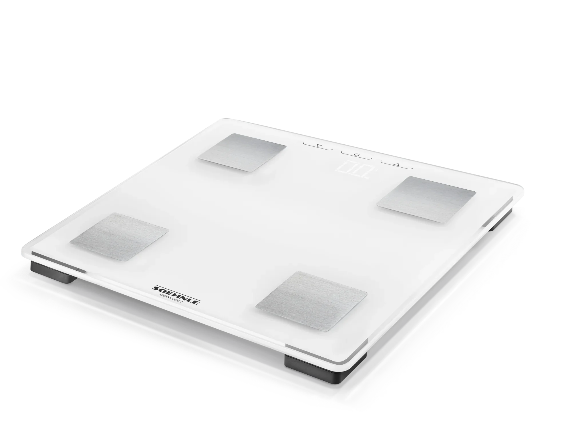 Cyfrowa waga łazienkowa Shape Sense Connect Lite o nowoczesnym wyglądzie. Jest płaska, ma szklaną powierzchnię i cztery czujniki do precyzyjnych pomiarów. Idealna do codziennego użytku.