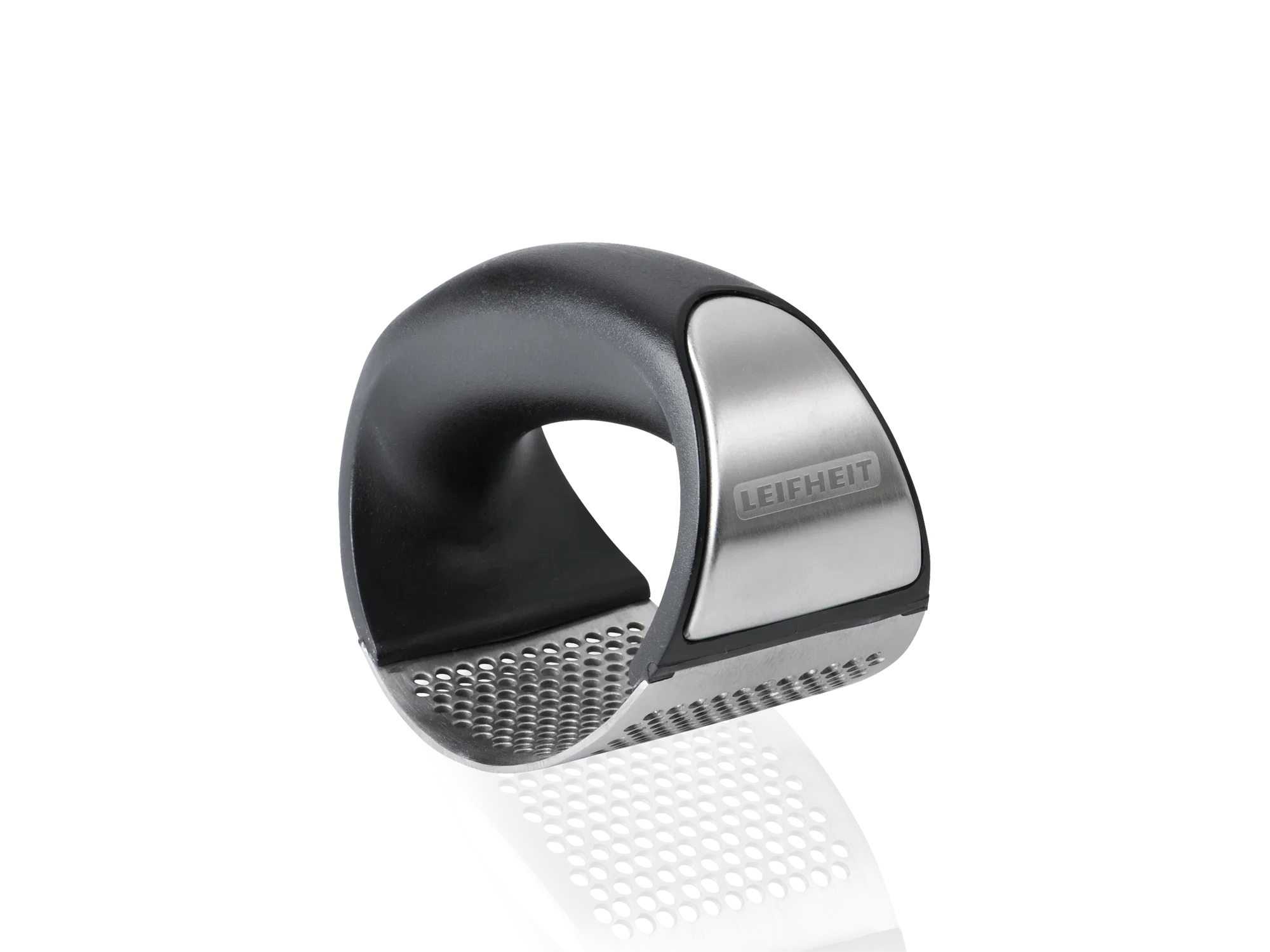 Knoflookpers Knobi King gemaakt van roestvrij staal en kunststof, ergonomisch ontwerp voor het moeiteloos persen van knoflookteentjes. Ideaal voor de moderne keuken.