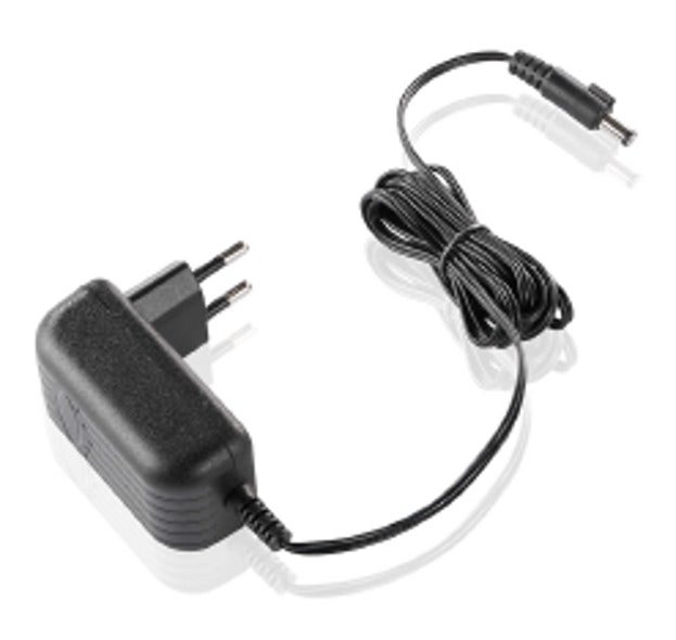 Ladegerät für den Rotaro PowerVac 2in1. Schwarzes Netzteil mit langem Kabel und europäischem Stecker. Ideal zum Aufladen des kabellosen Staubsaugers.
