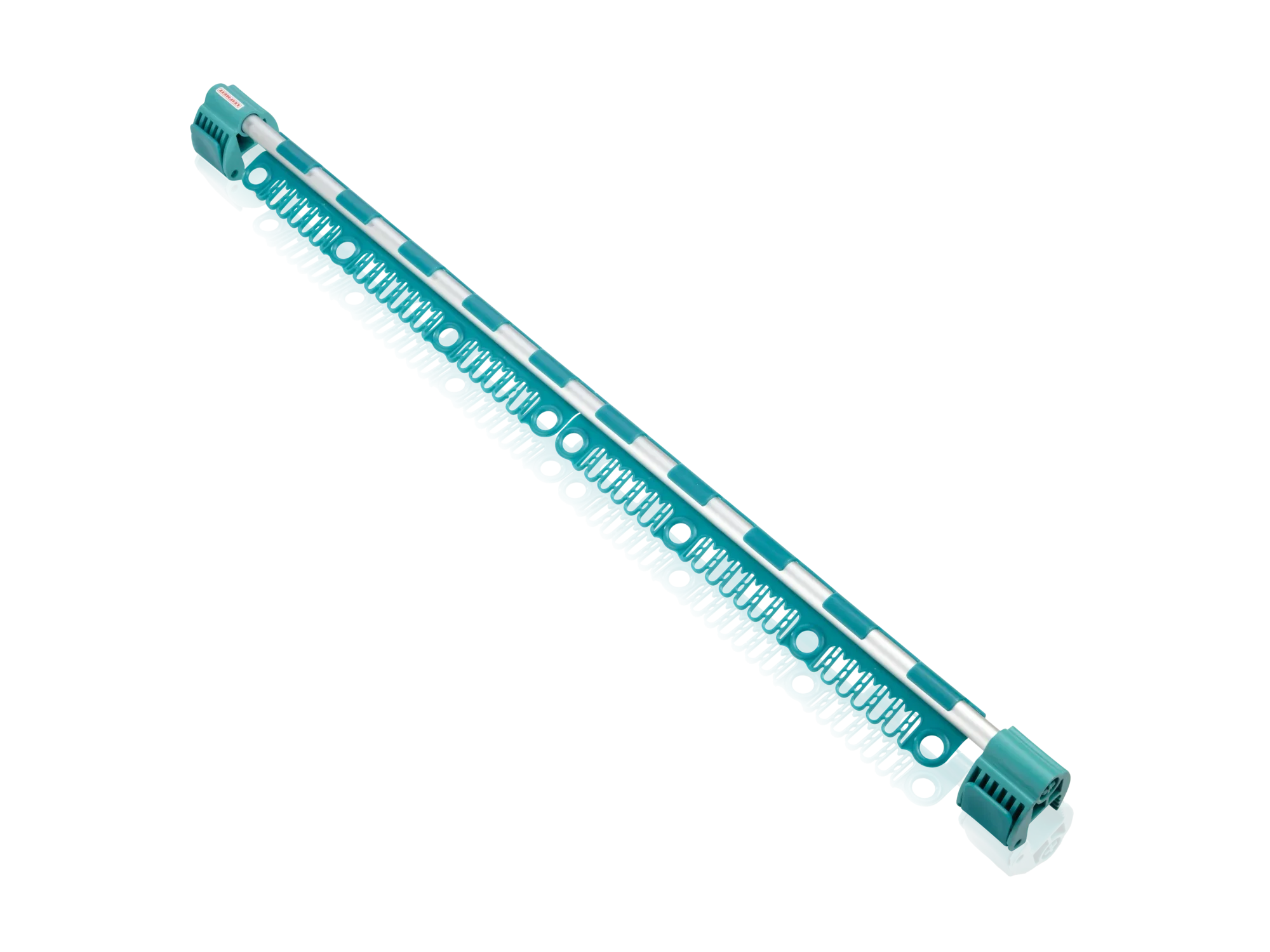 Een turquoise Easyclip houder voor kleine spullen, ideaal om kleine spullen veilig in op te bergen. Het slanke ontwerp maakt ruimtebesparend gebruik mogelijk.