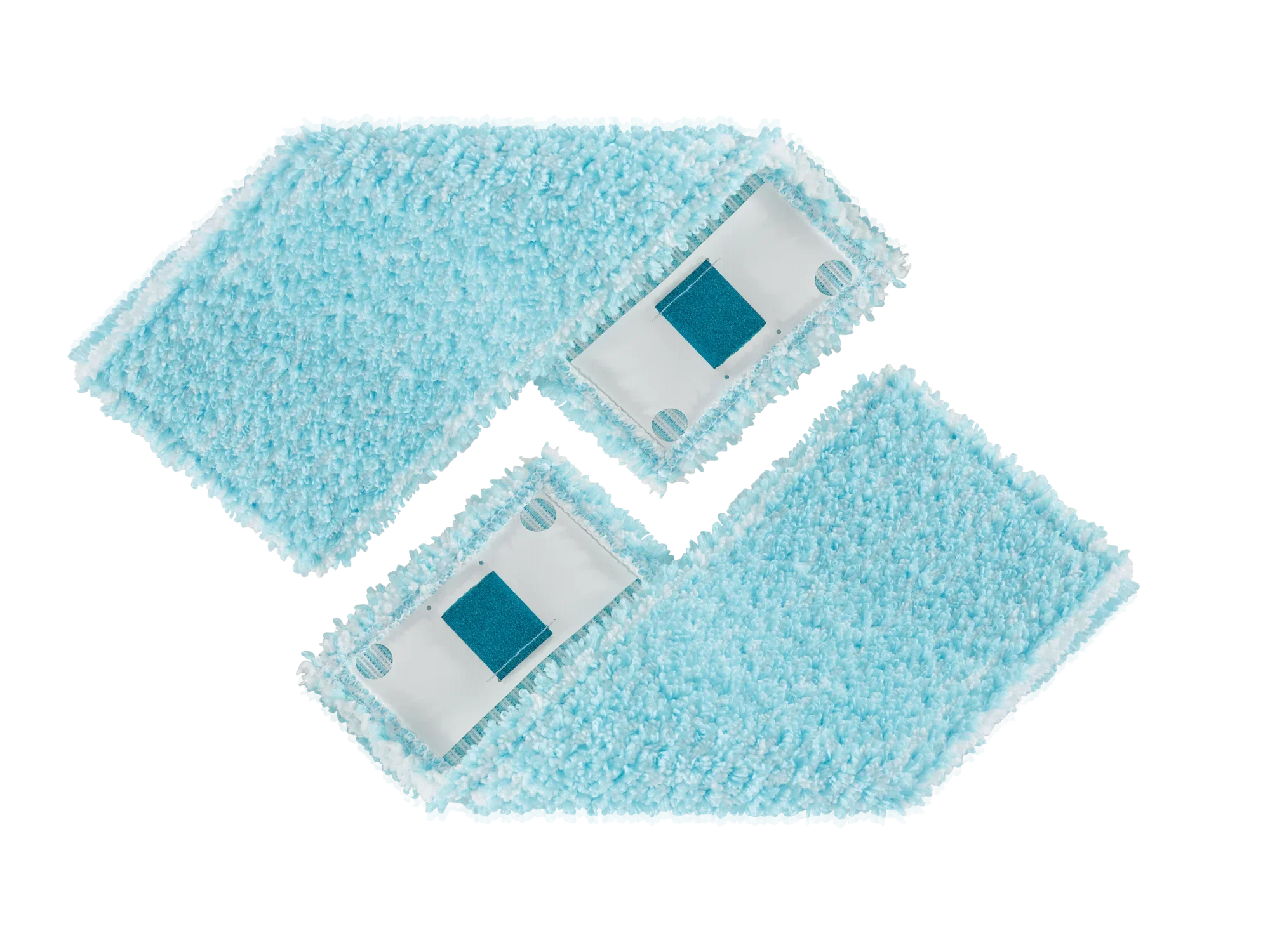Dwie niebieskie nakładki na mopy wykonane z supermiękkiego materiału, odpowiednie do systemu CLEAN TWIST M Ergo. Idealne do dokładnego i delikatnego czyszczenia podłóg.