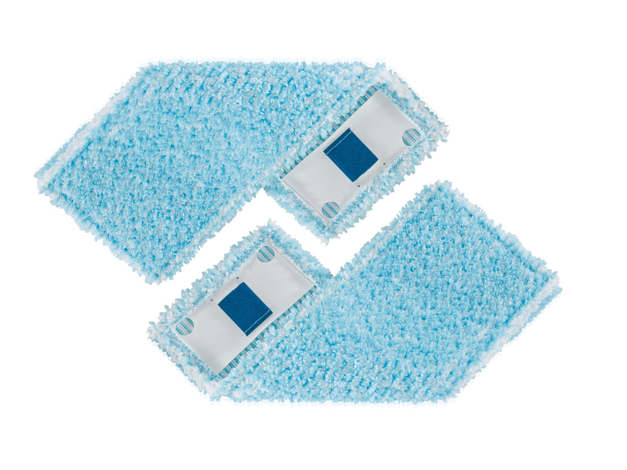 Twee blauwe mopovertrekken van superzacht materiaal, geschikt voor het CLEAN TWIST M Ergo systeem. Ideaal voor een grondige en zachte reiniging van vloeren.