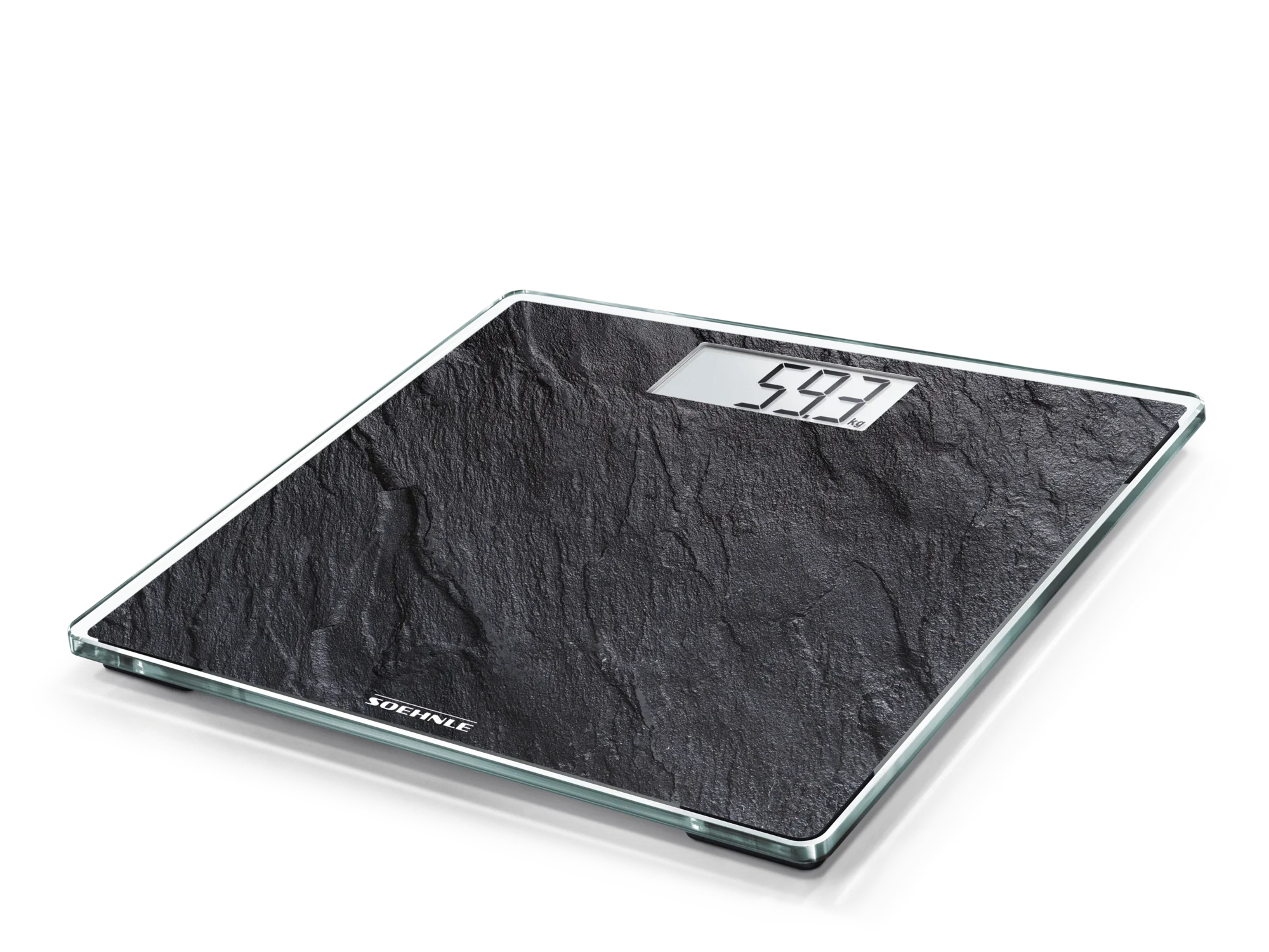 Style Sense Compact 300 cyfrowa waga łazienkowa o wyglądzie łupka. Pokazuje wagę 59,3 kg na przejrzystym, czytelnym wyświetlaczu. Elegancki design do nowoczesnych łazienek.