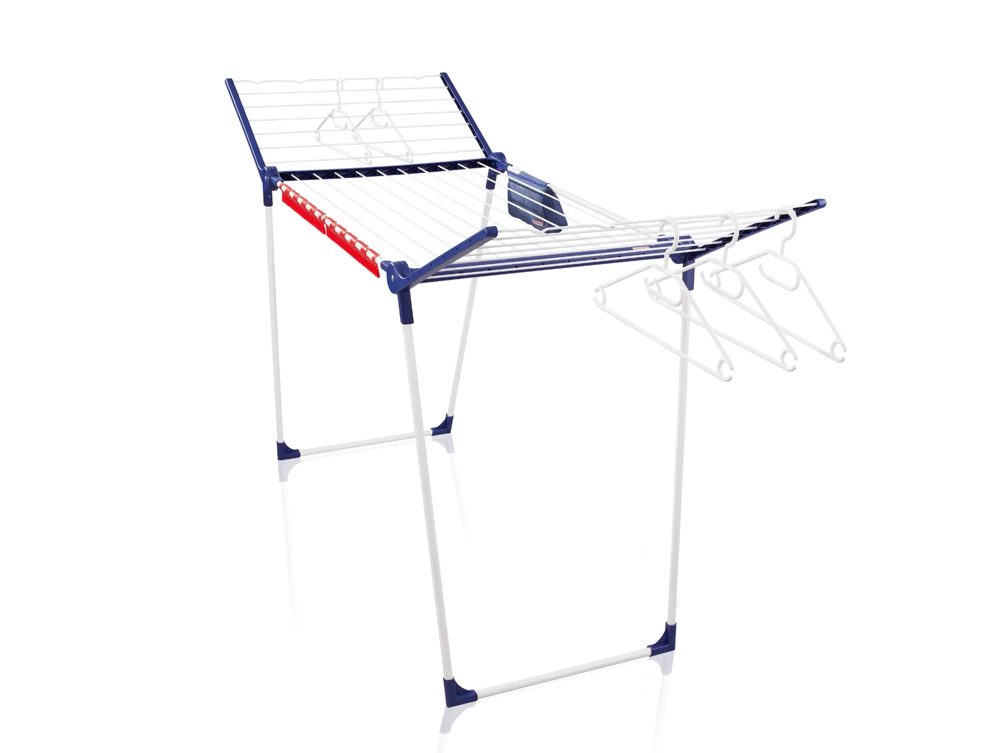 Ein robuster Standtrockner mit ausklappbaren Flügeln, ideal für große Wäscheladungen. Der Pegasus 200 Solid Comfort bietet stabile Trockenstäbe und zusätzliche Kleiderbügelhalter.