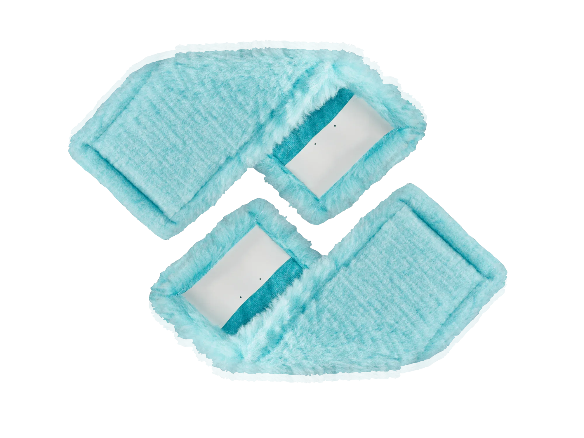 Dwie turkusowe nakładki na mopy z mikrofibry, odpowiednie do systemu CLEAN TWIST M Ergo. Idealne do dokładnego czyszczenia podłóg, o wysokiej chłonności i łatwej obsłudze.