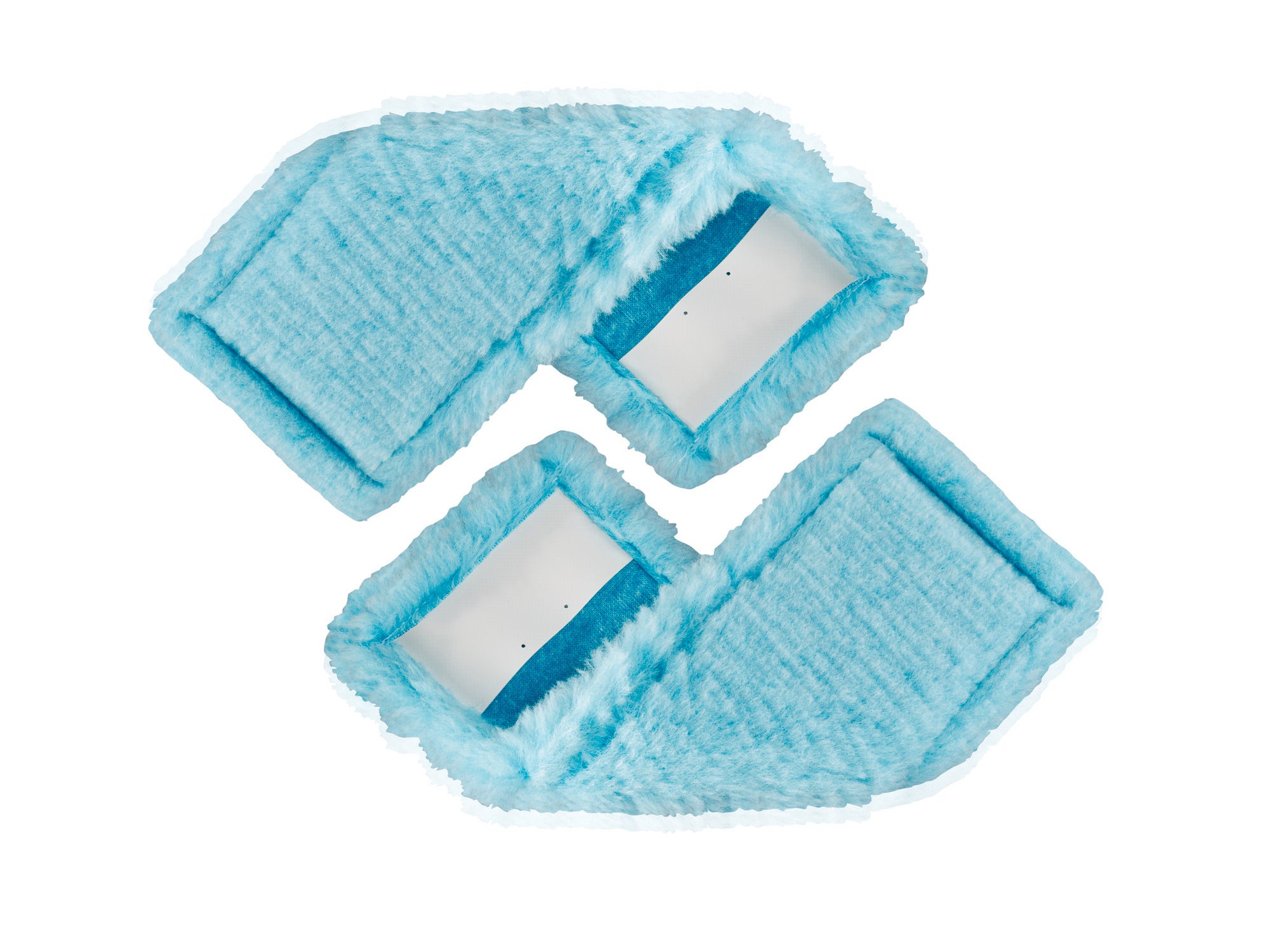 Twee turquoise microvezel mopovertrekken, geschikt voor het CLEAN TWIST M Ergo systeem. Ideaal voor het grondig reinigen van vloeren, met een hoog absorptievermogen en eenvoudig gebruik.