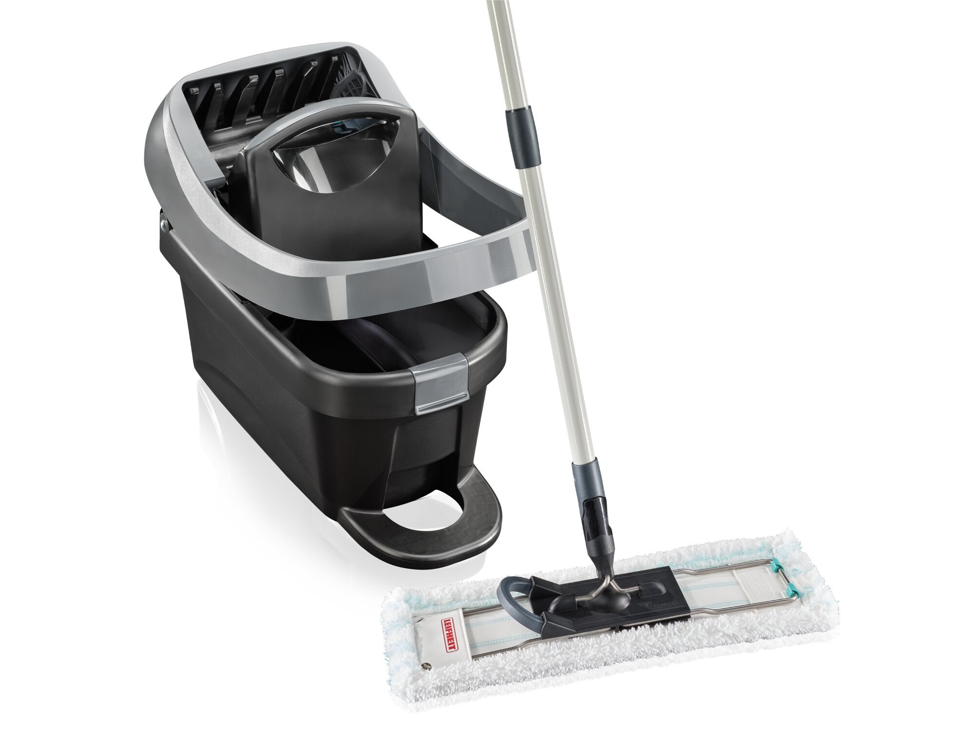 Bodenwischer Set Profi XL Black mit Wischtuchpresse und Rollen, für alle glatten Böden