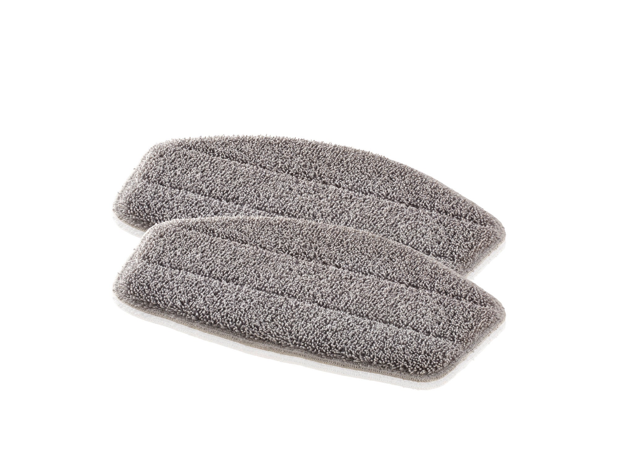 Zwei graue Ersatzpads für den Dampfreiniger Clean Tenso. Die Pads sind rechteckig und aus weichem Material, ideal für die gründliche Reinigung von Böden.
