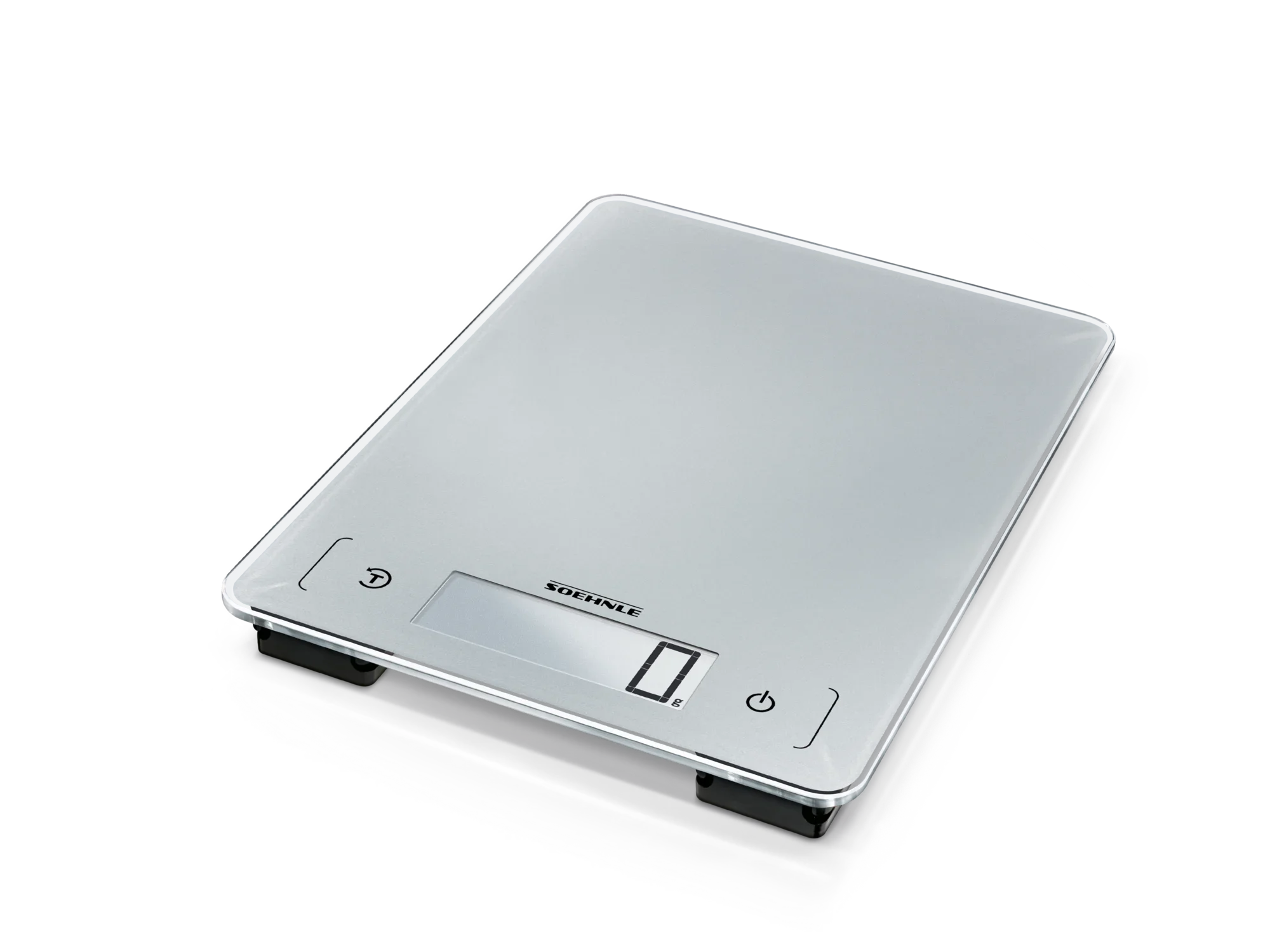 Cyfrowa waga kuchenna Page Aqua Proof o eleganckim wyglądzie. Waga ma gładką, srebrną powierzchnię z czytelnym wyświetlaczem i przyciskami dotykowymi. Idealna do precyzyjnego ważenia w kuchni.