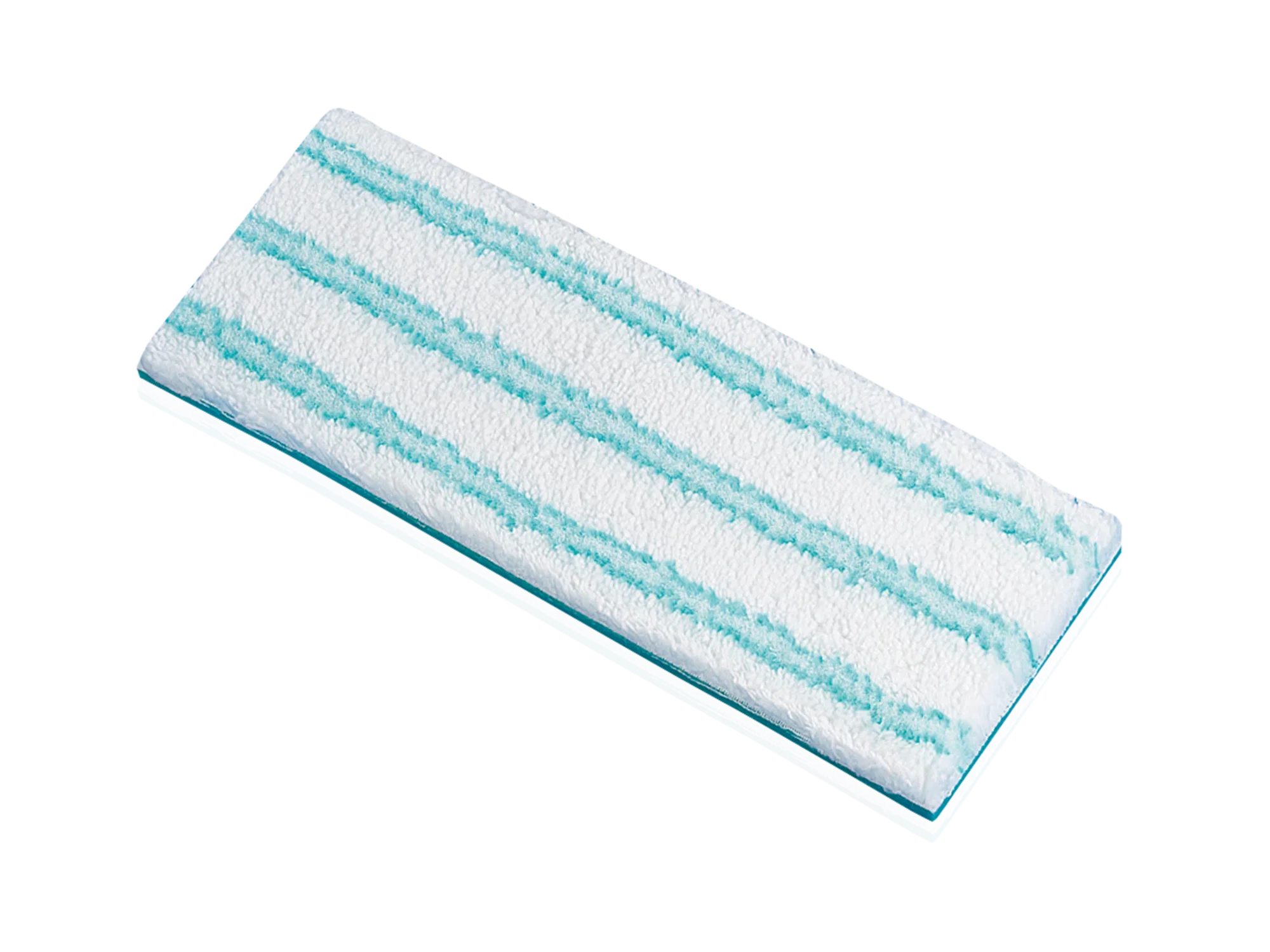 A rectangular mop pad with white and blue stripes, suitable for the Picobello M mop. Ideal for thorough cleaning of floors in households.