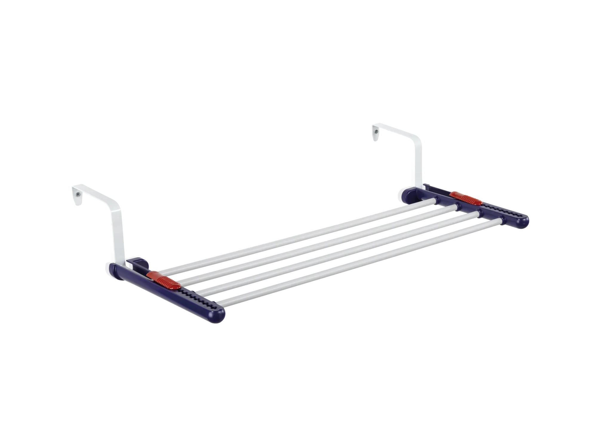 Een universele droger met vier rails, ideaal voor het drogen van kleding. Dankzij het compacte ontwerp kan hij gemakkelijk aan balkonrails of radiatoren worden bevestigd.