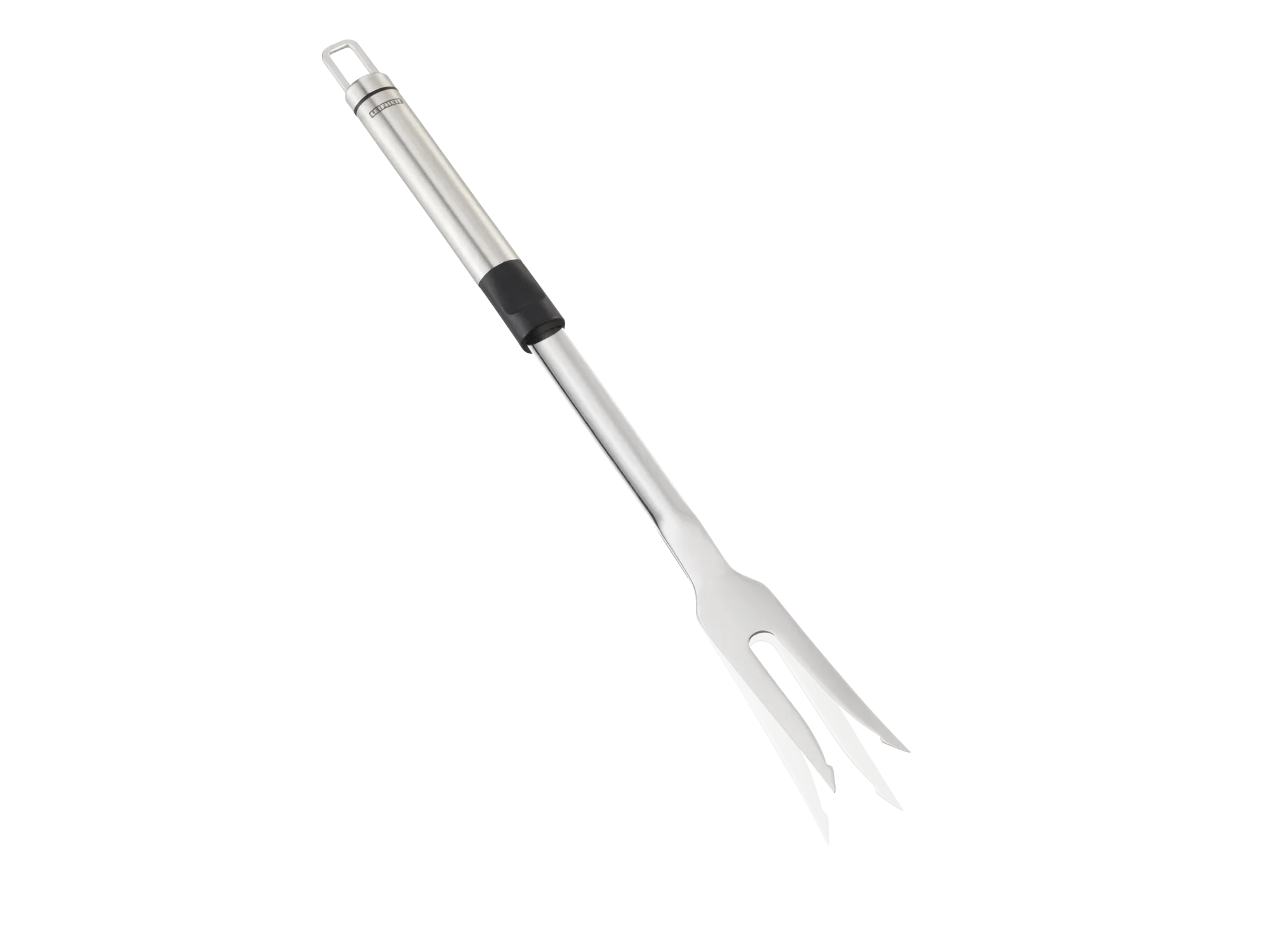 Roestvrijstalen vleesvork met ergonomisch handvat. Ideaal voor het veilig draaien en serveren van vlees. Duurzaam ontwerp, perfect voor dagelijks gebruik in de keuken.