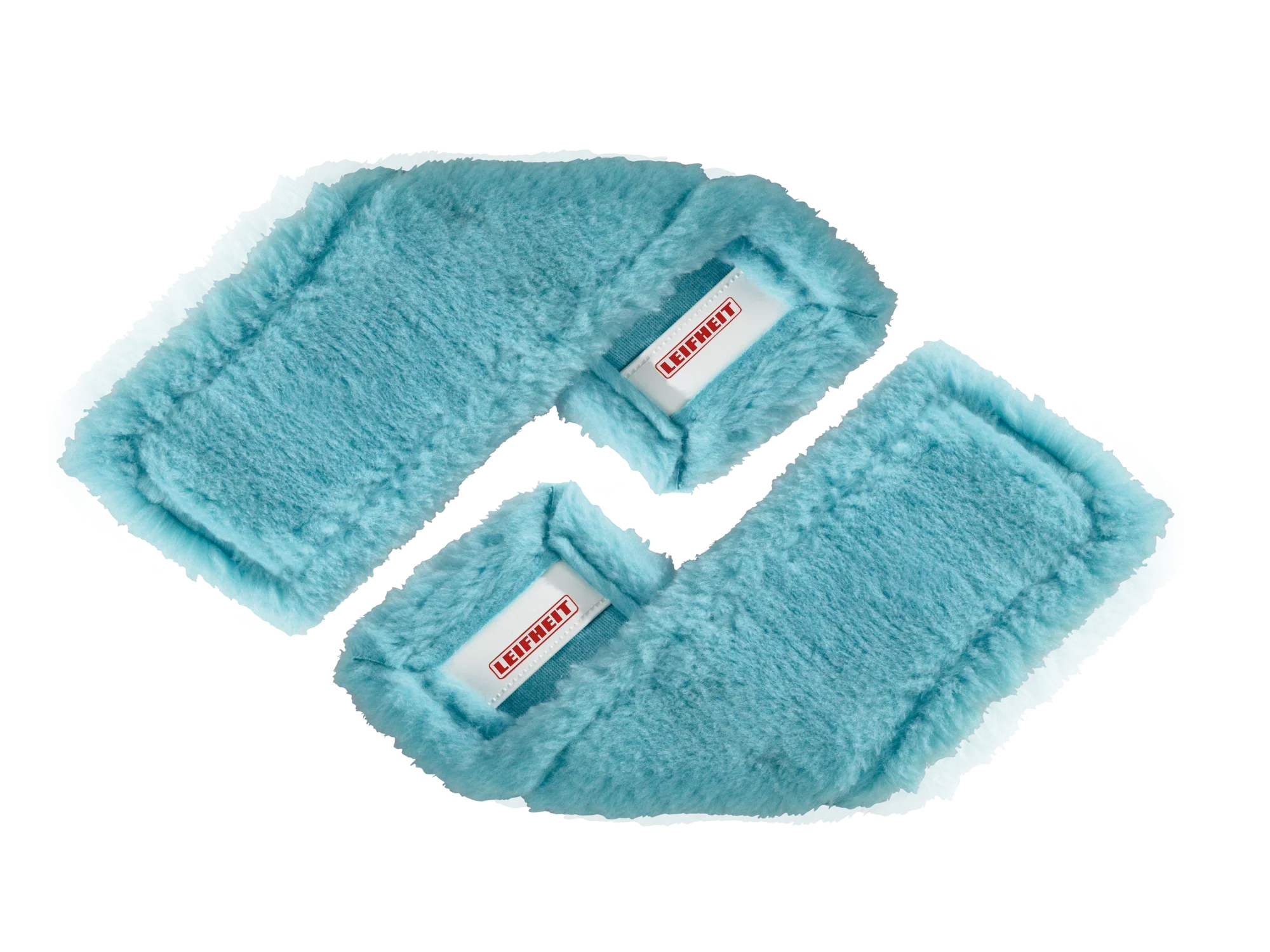 Dwie niebieskie nakładki na mopa z zestawu Profi XL static plus, idealne do dokładnego czyszczenia. Nakładki są puszyste i idealnie pasują do mopa podłogowego.