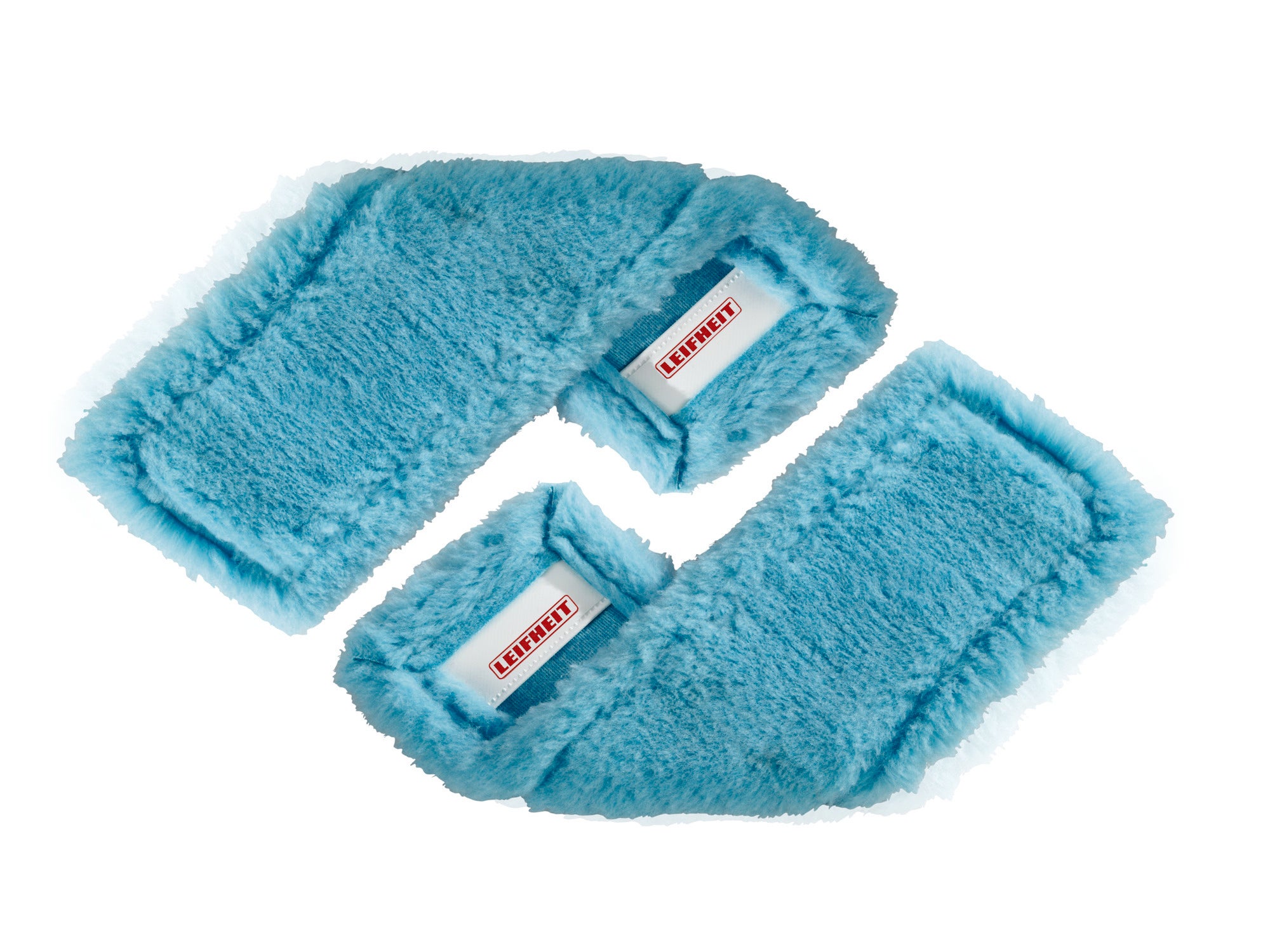 Zwei blaue Wischbezüge des Profi XL static plus Sets, ideal für gründliche Reinigung. Die Bezüge sind flauschig und passen perfekt auf den Bodenwischer.