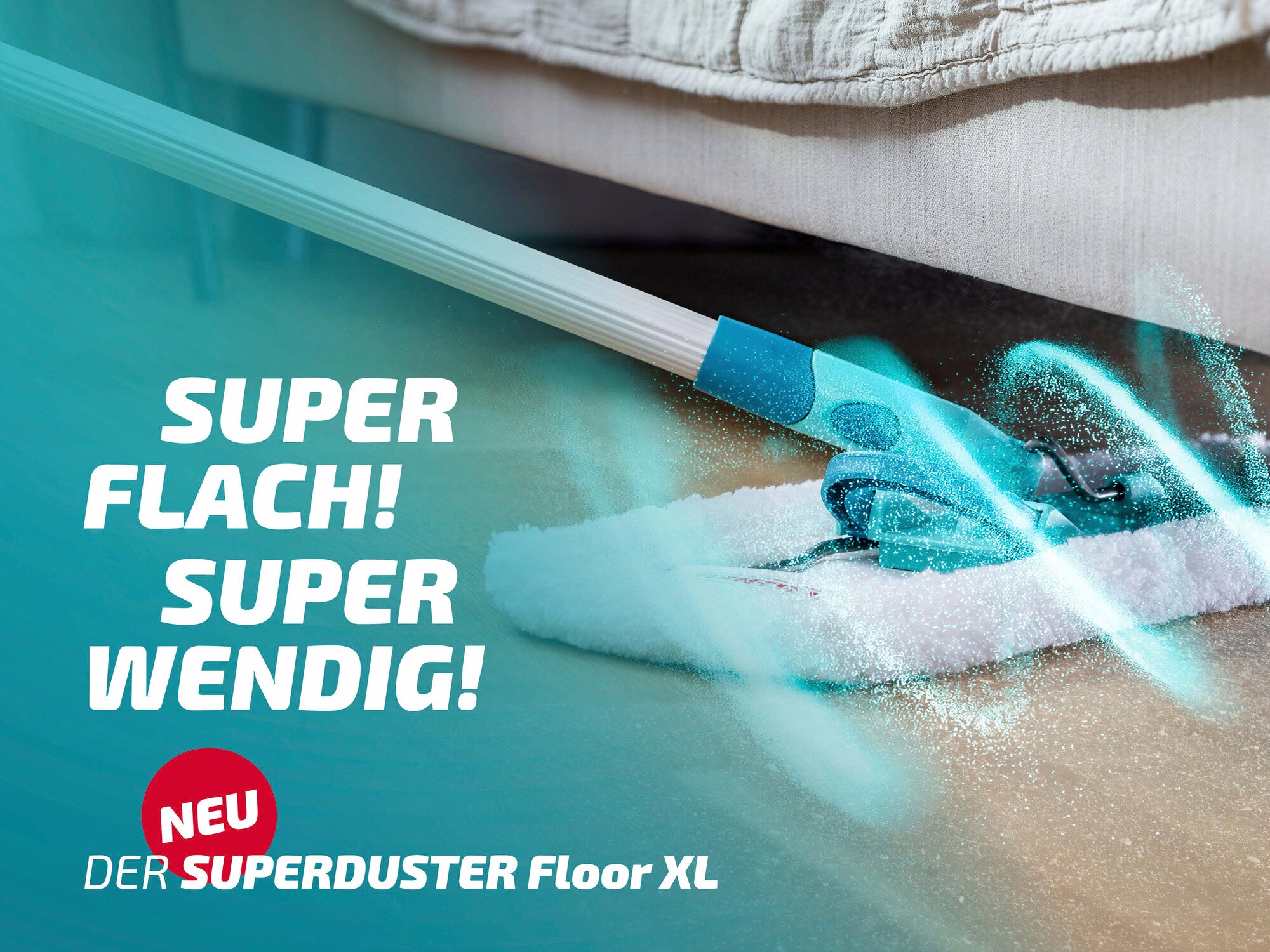 Der Leifheit Superduster Floor XL ist ein flacher und wendiger Staubwischer, ideal für schwer zugängliche Stellen. Perfekt für die gründliche Reinigung unter Möbeln.