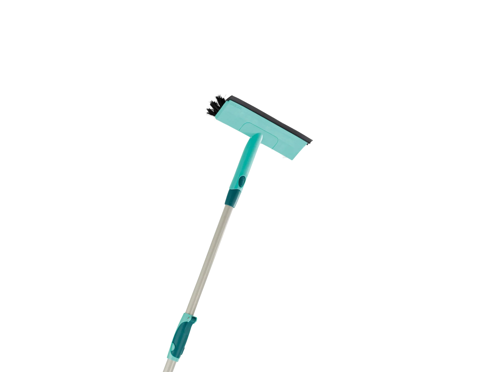 Raamwisser met borstel en telescopische steel, ideaal voor het reinigen van ramen op verschillende hoogtes. De raamwisser heeft een blauwe borstel en een uitschuifbare steel.