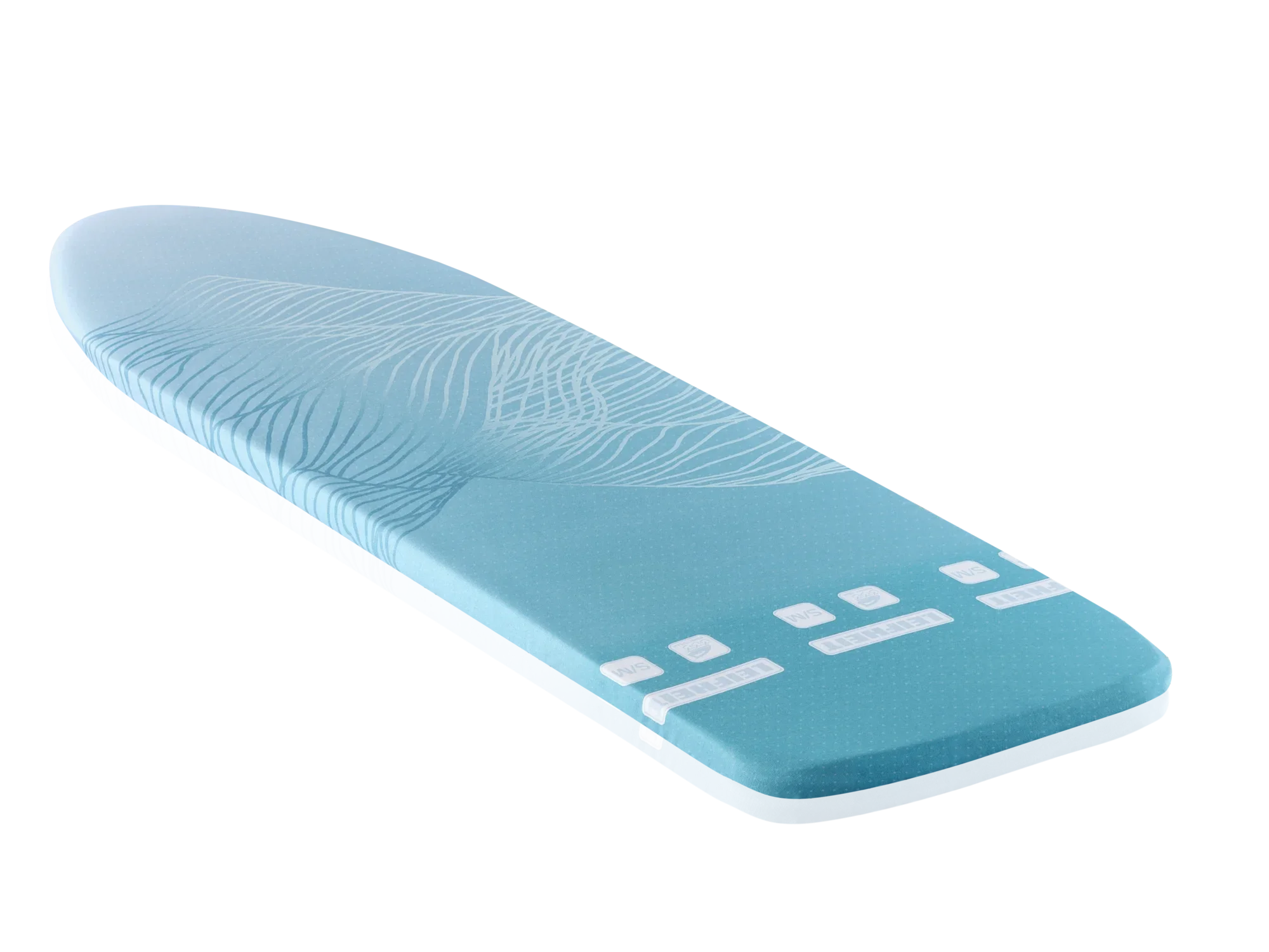 Bügelbrettbezug von Leifheit in Blau mit stilisiertem Blattmuster. Der Bezug ist speziell für das Perfect Steam Air Board Express S-M entwickelt und bietet optimale Dampfdurchlässigkeit.