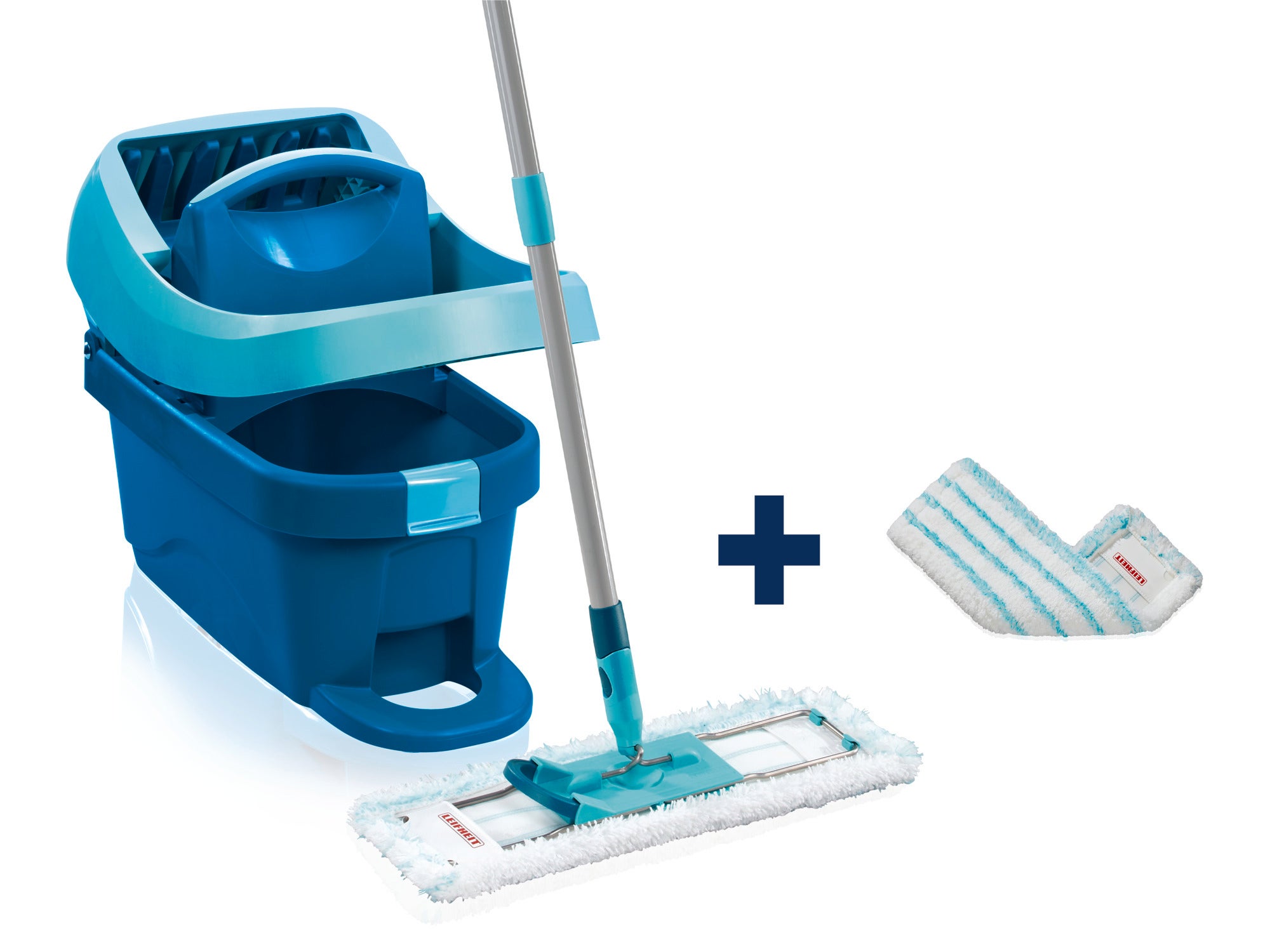 Wischtuchpresse Profi XL Set mit mobilem Eimer und Micro Duo Wischbezug. Ideal für die gründliche Reinigung von Böden. Enthält einen stabilen Eimer mit Presse und einen hochwertigen Wischbezug.