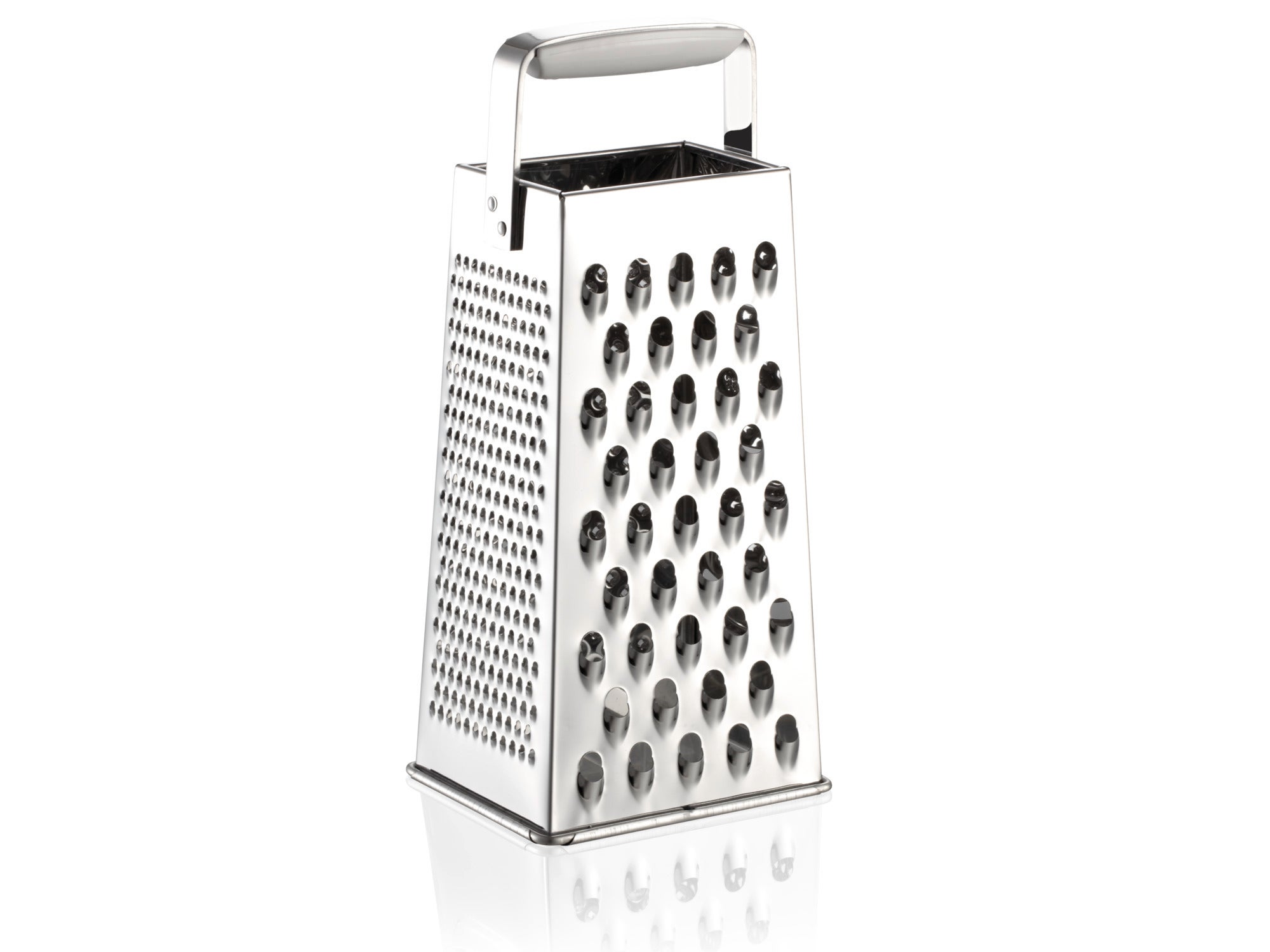 Roestvrijstalen vierkante rasp met ergonomisch handvat. Ideaal voor het raspen van kaas, groenten en meer. Robuuste constructie voor langdurige scherpte en efficiëntie.