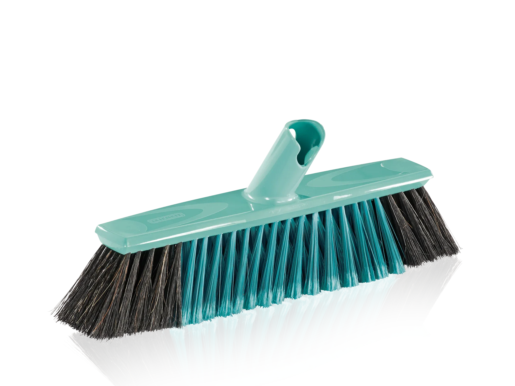 Een turquoise gekleurde Xtra Clean allround bezem met een breedte van 40 cm. De bezem heeft dichte, tweekleurige borstelharen die zorgen voor een effectieve reiniging van verschillende oppervlakken. Ideaal voor gebruik binnenshuis.