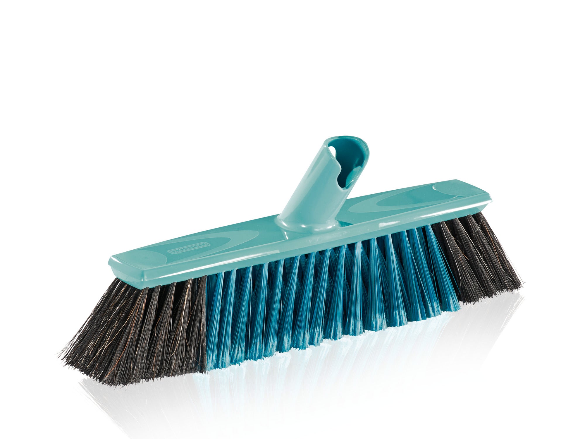 Ein türkisfarbener Allround-Besen Xtra Clean mit 40 cm Breite. Der Besen hat dichte, zweifarbige Borsten, die für eine effektive Reinigung auf verschiedenen Oberflächen sorgen. Ideal für den Innenbereich.