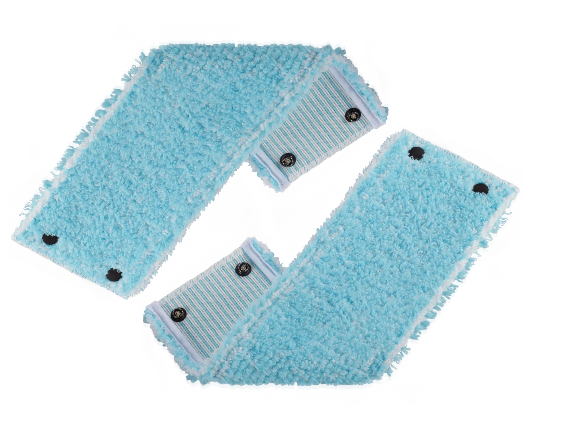 Dwie niebieskie nakładki na mopa z super miękkiego zestawu CLEAN TWIST XL składającego się z 2 sztuk. Nakładki są puszyste i mają zatrzaski do mocowania. Idealne do delikatnych podłóg.