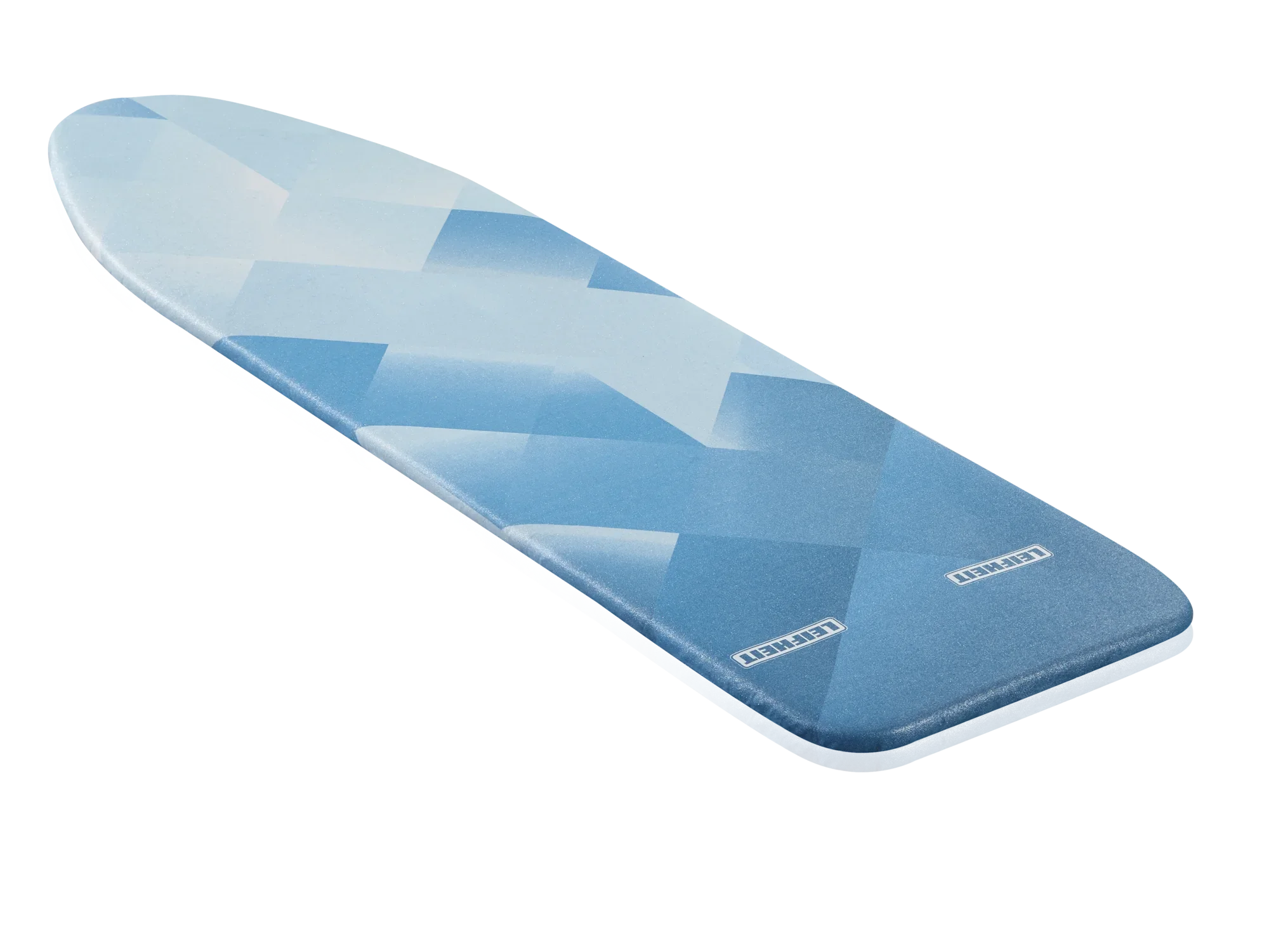 Strijkplankovertrek Heat Reflect S/M in blauw met geometrisch patroon. De hoes reflecteert warmte voor efficiënter strijken en past op standaard strijkplanken.