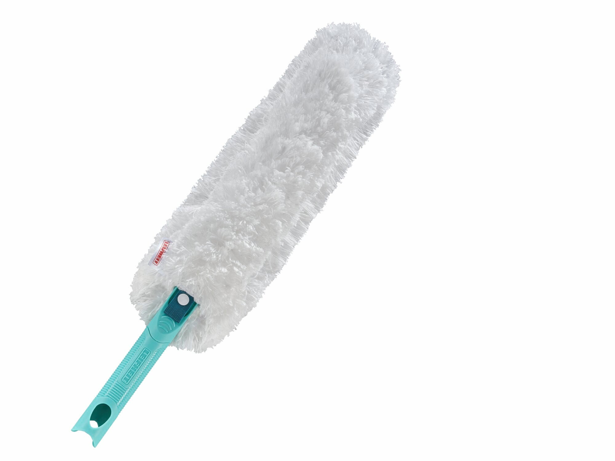 Immagine del prodotto SUPERDUSTER XL, un piumino per la polvere con manico verde e testa bianca soffice. Ideale per rimuovere la polvere da superfici difficili da raggiungere.
