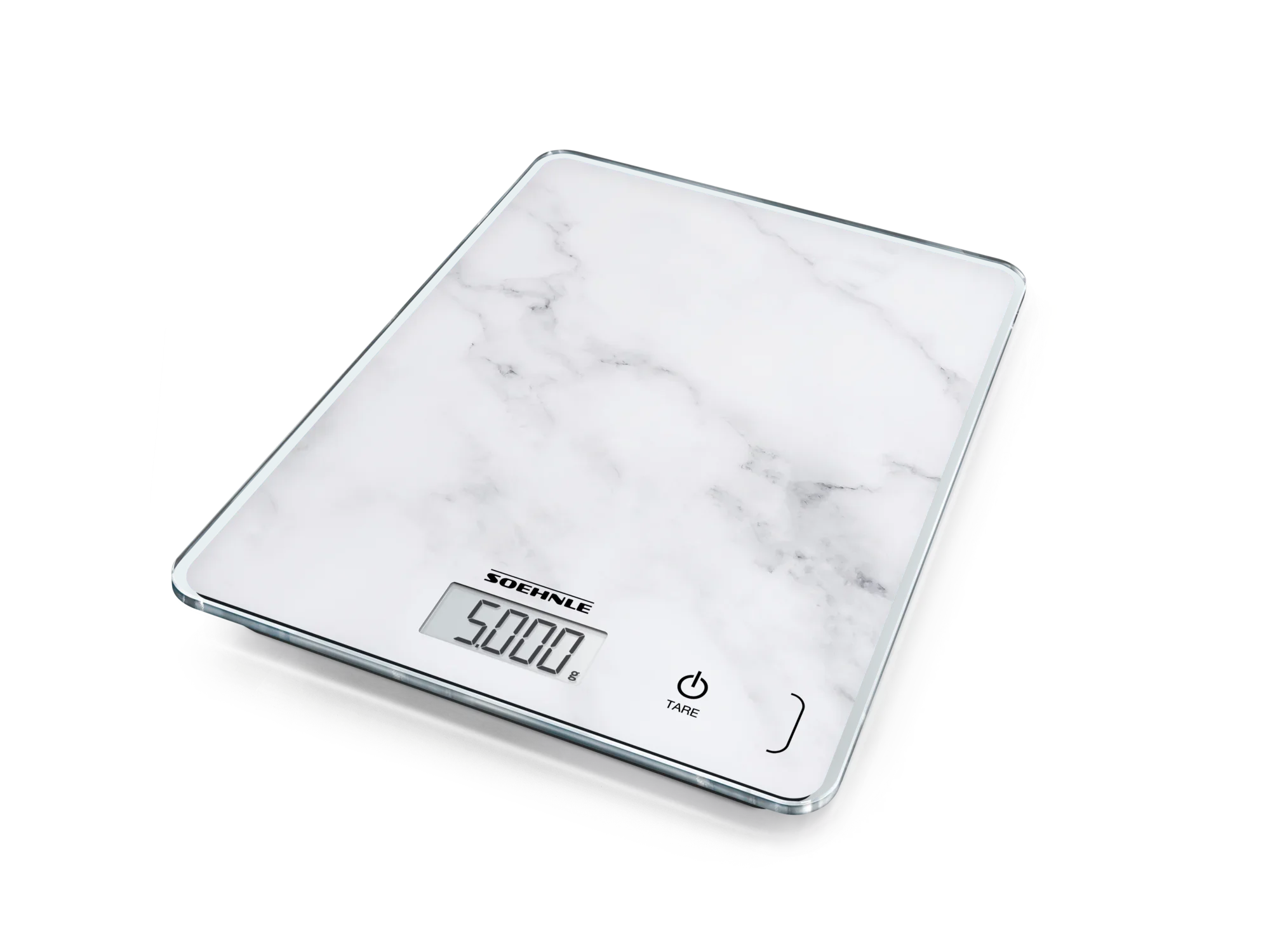 Cyfrowa waga kuchenna Page Compact 300 o marmurowym wyglądzie z czytelnym wyświetlaczem LCD. Idealna do precyzyjnego ważenia w kuchni, nowoczesne wzornictwo, łatwa obsługa.