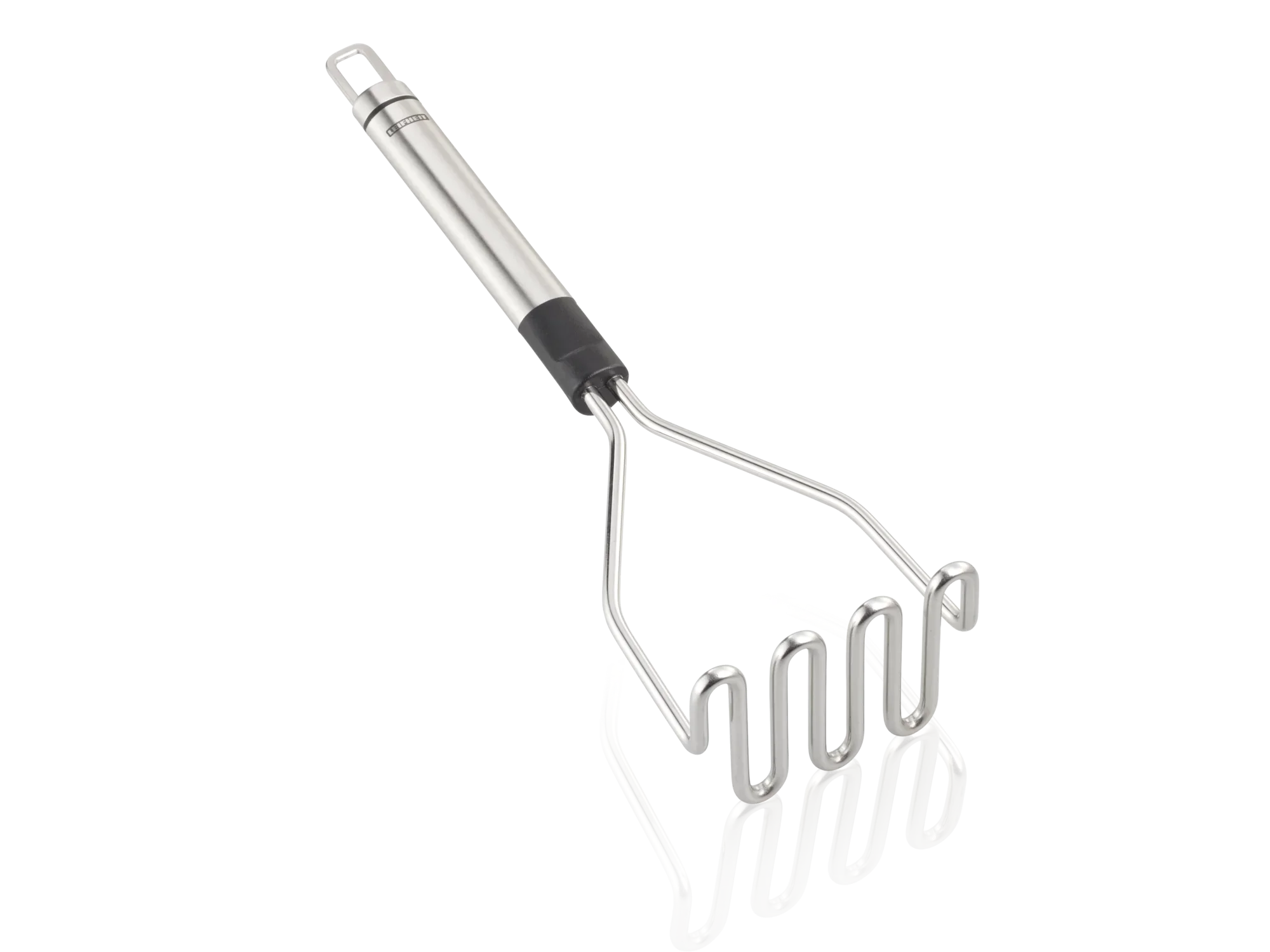 Kartoffelstampfer aus Edelstahl mit ergonomischem Griff. Ideal zum mühelosen Zerkleinern von Kartoffeln und Gemüse. Langlebiges Design für den täglichen Gebrauch.