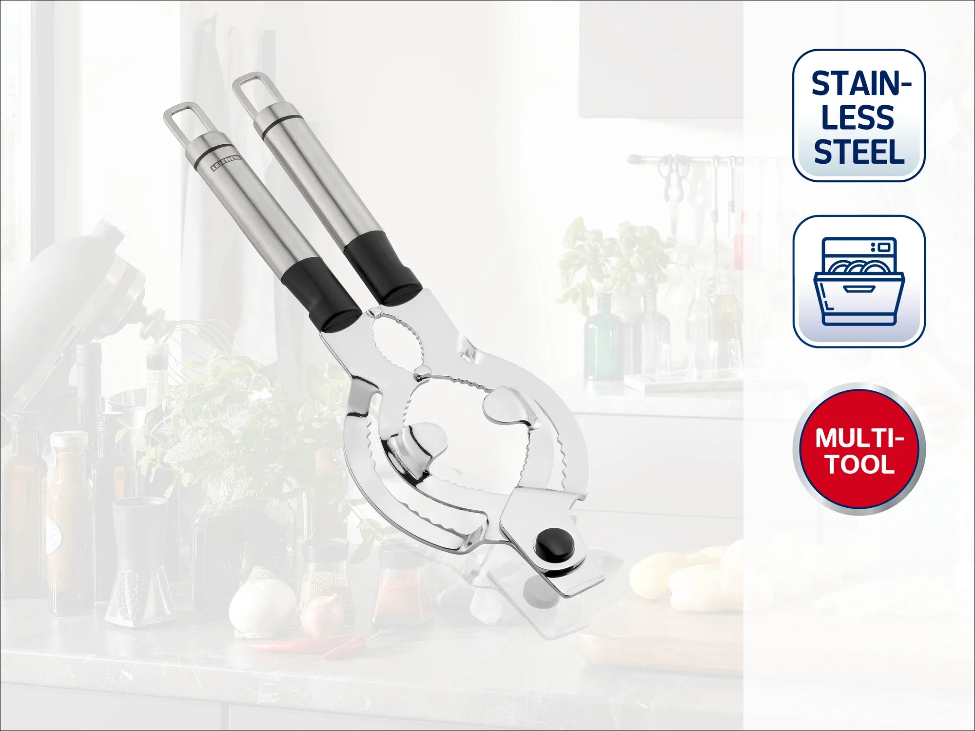 Stainless steel tongs with ergonomic handles, ideal for versatile use in the kitchen. Dishwasher safe and can be used as a multi-purpose tool.