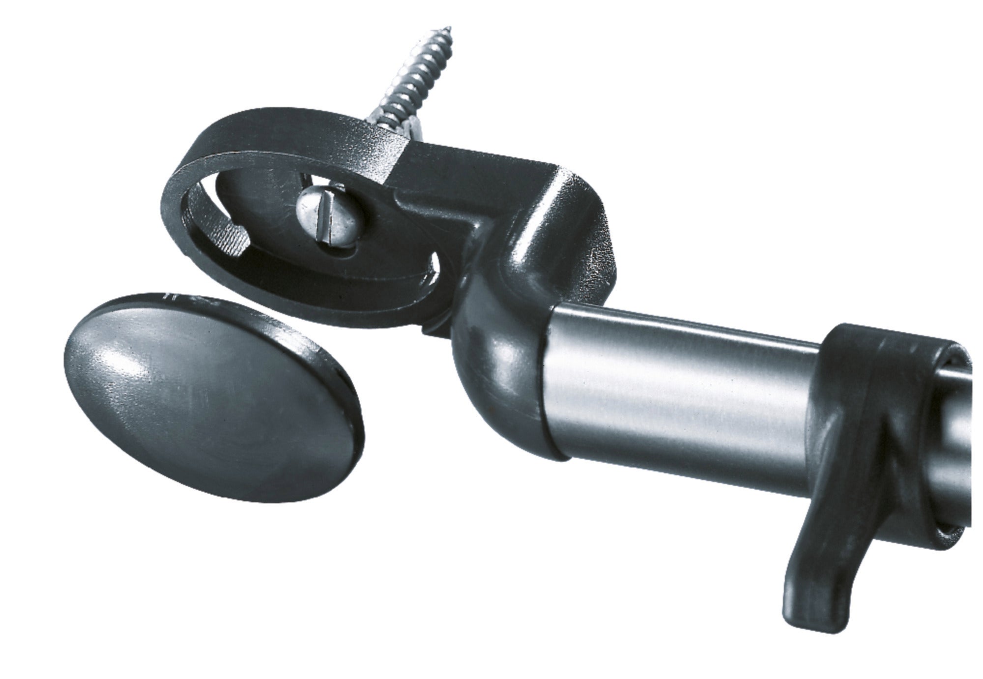 Haakrail in gebruik: Close-up van een robuuste, metalen haakrail met schroefbevestiging, ideaal voor verschillende toepassingen in huis en op kantoor.