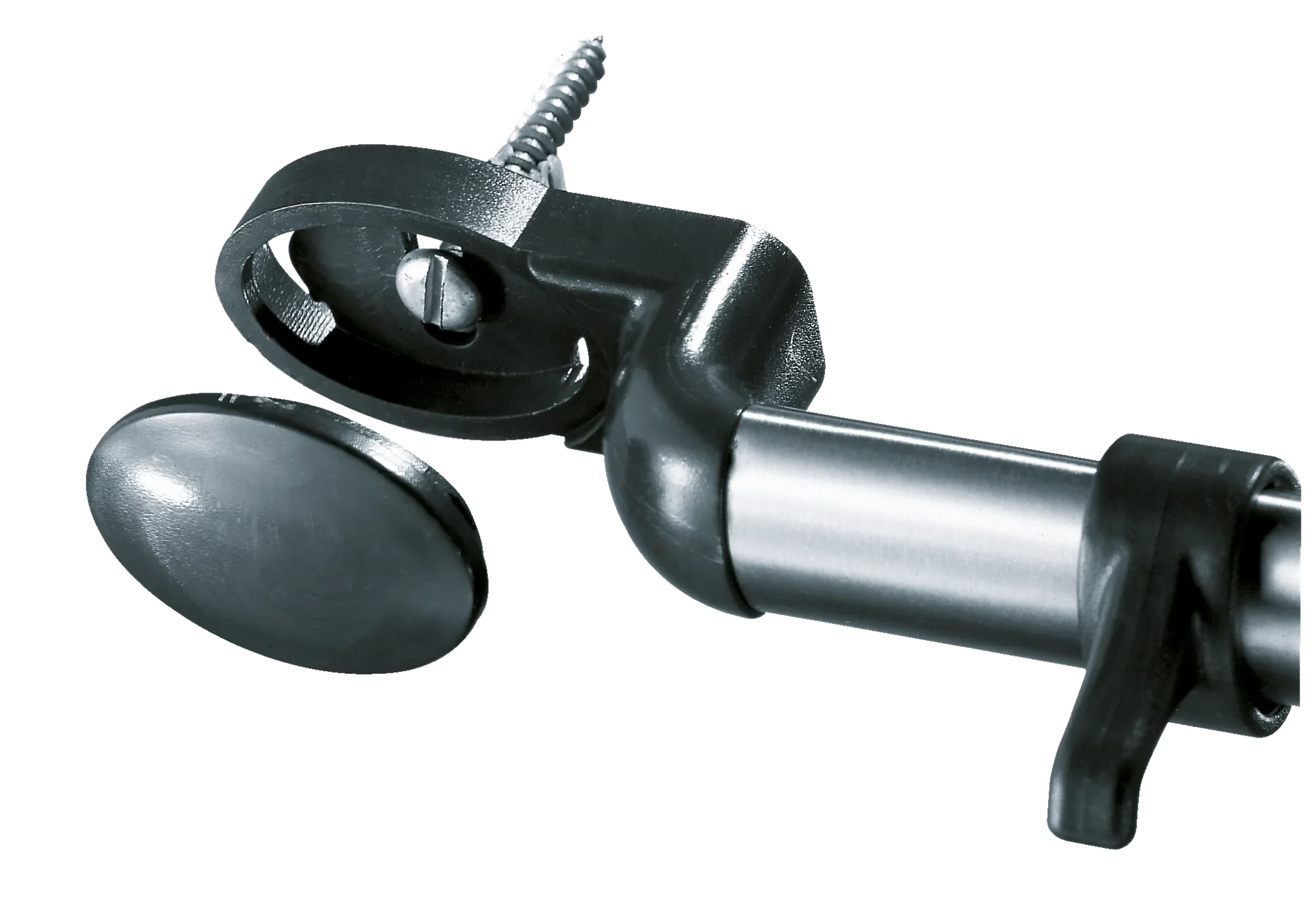 Haakrail in gebruik: Close-up van een robuuste, metalen haakrail met schroefbevestiging, ideaal voor verschillende toepassingen in huis en op kantoor.