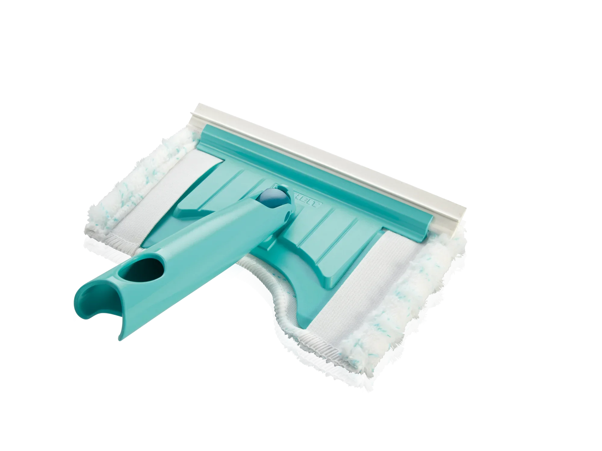 Een turquoise gekleurde badwisser met ergonomische handgreep en vervangbare reinigingspad. Ideaal voor het schoonmaken van tegels en baden. Perfect voor een schone badkamer.