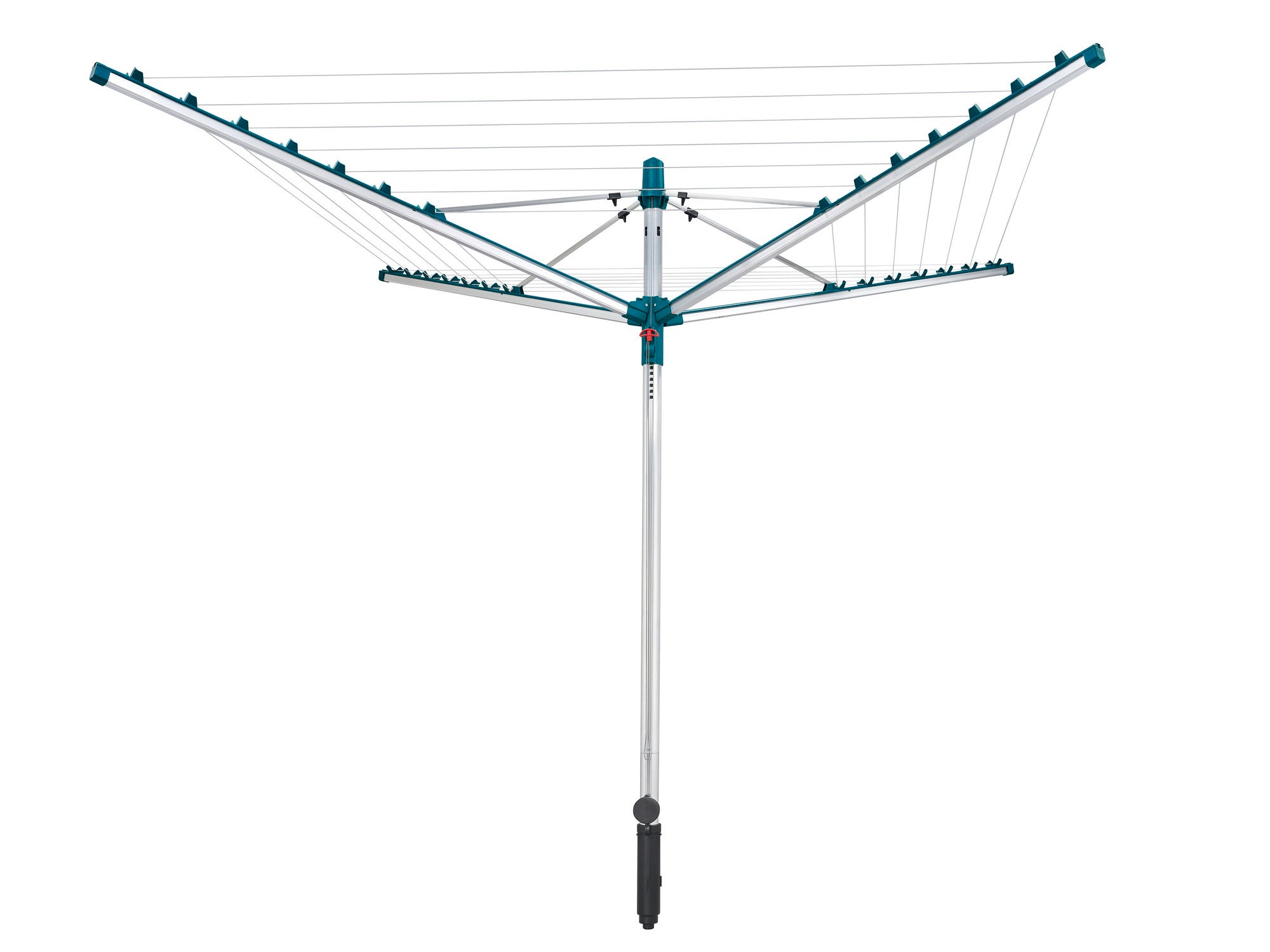 Wäschespinne Linomatic V 400: Eine robuste, freistehende Wäschespinne mit mehreren Leinen, ideal zum Trocknen von Kleidung im Freien. Hergestellt aus langlebigen Materialien.