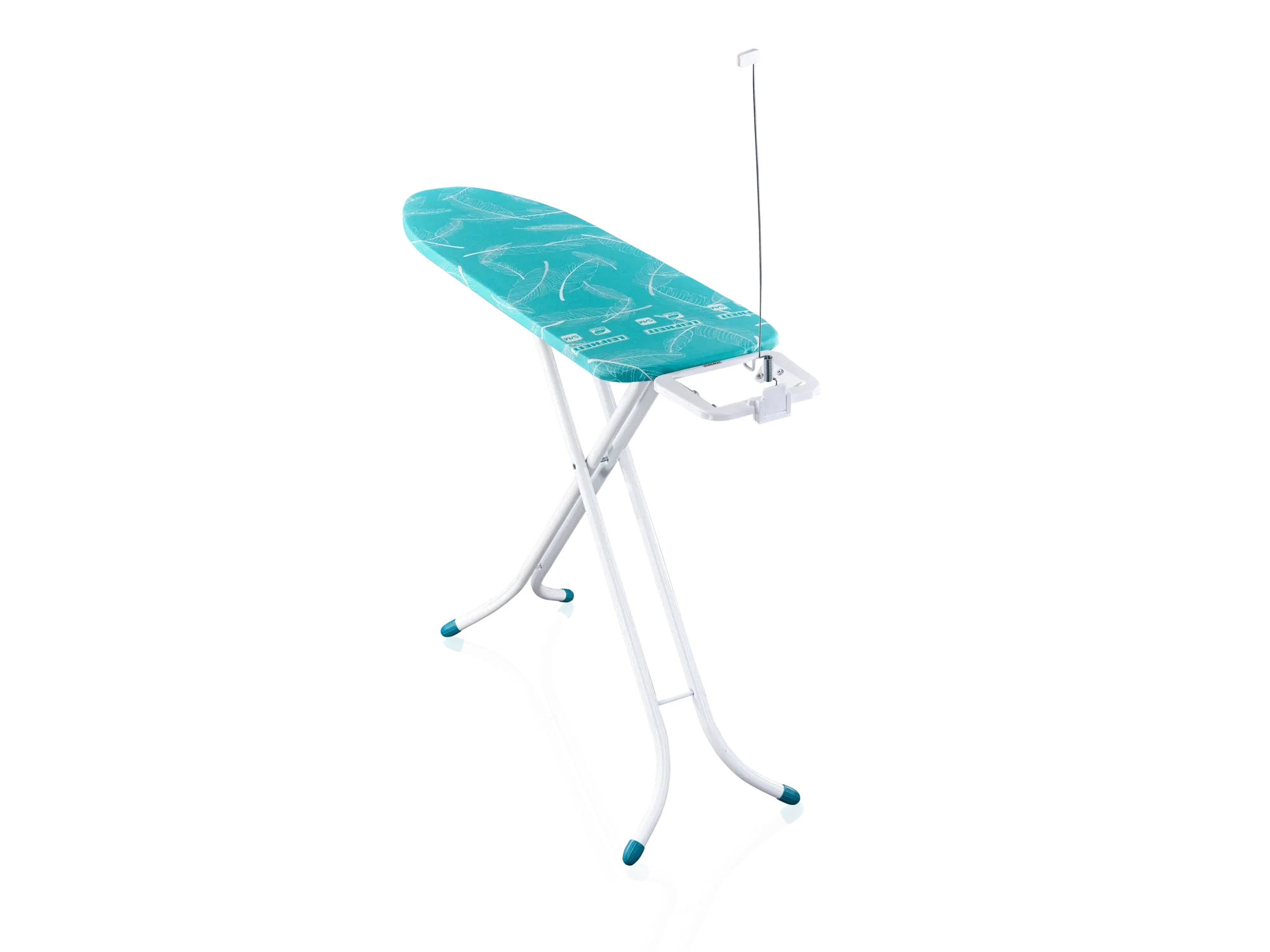 Bügelbrett Leifheit AirBoard Compact M in türkis mit stabilen, weißen Beinen und rutschfesten Füßen. Ideal für effizientes Bügeln dank leichter Bauweise und kompakter Größe.