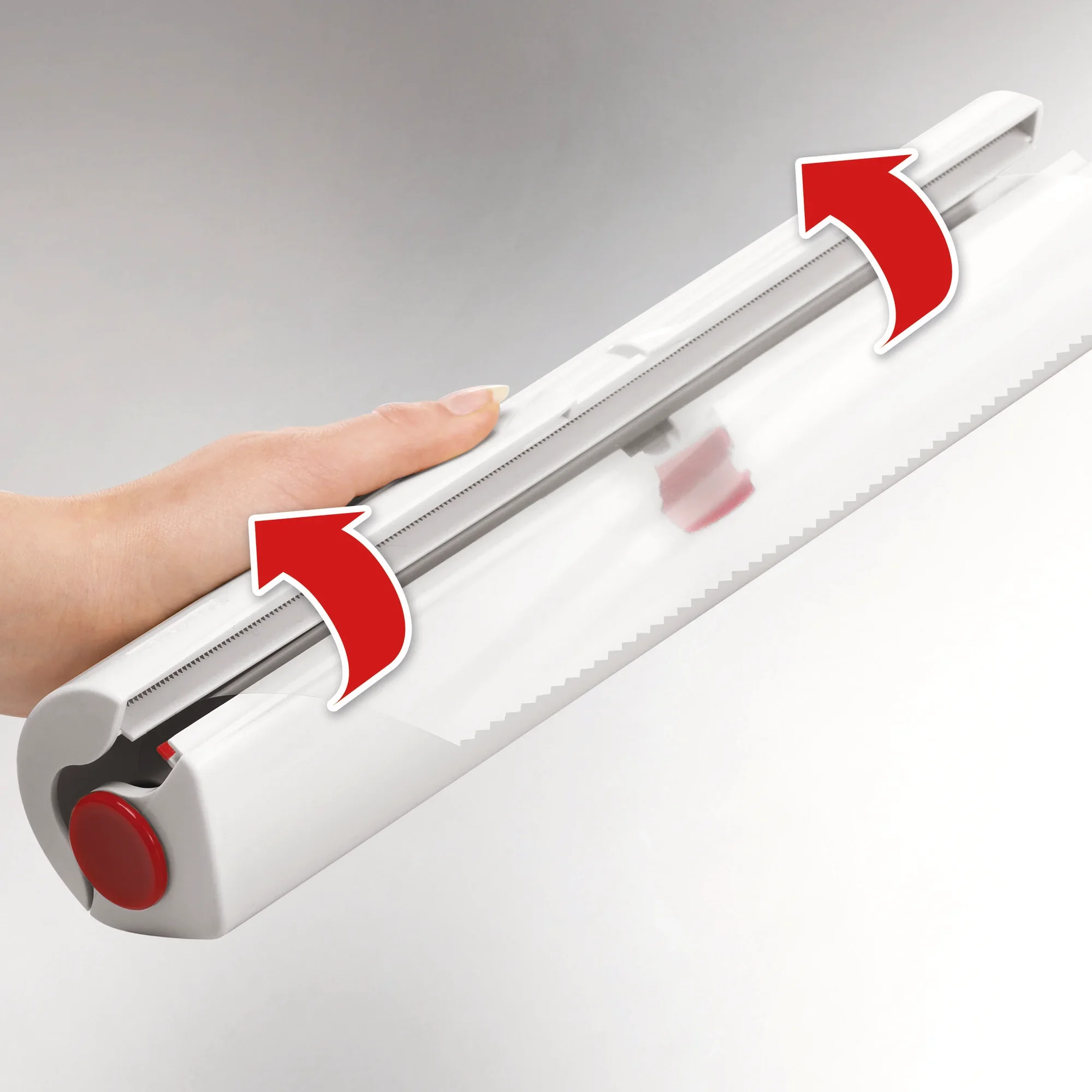 A Perfect Cut foil cutter is used to cut foil precisely. The application shows how the device is used safely and efficiently to achieve clean cuts.
