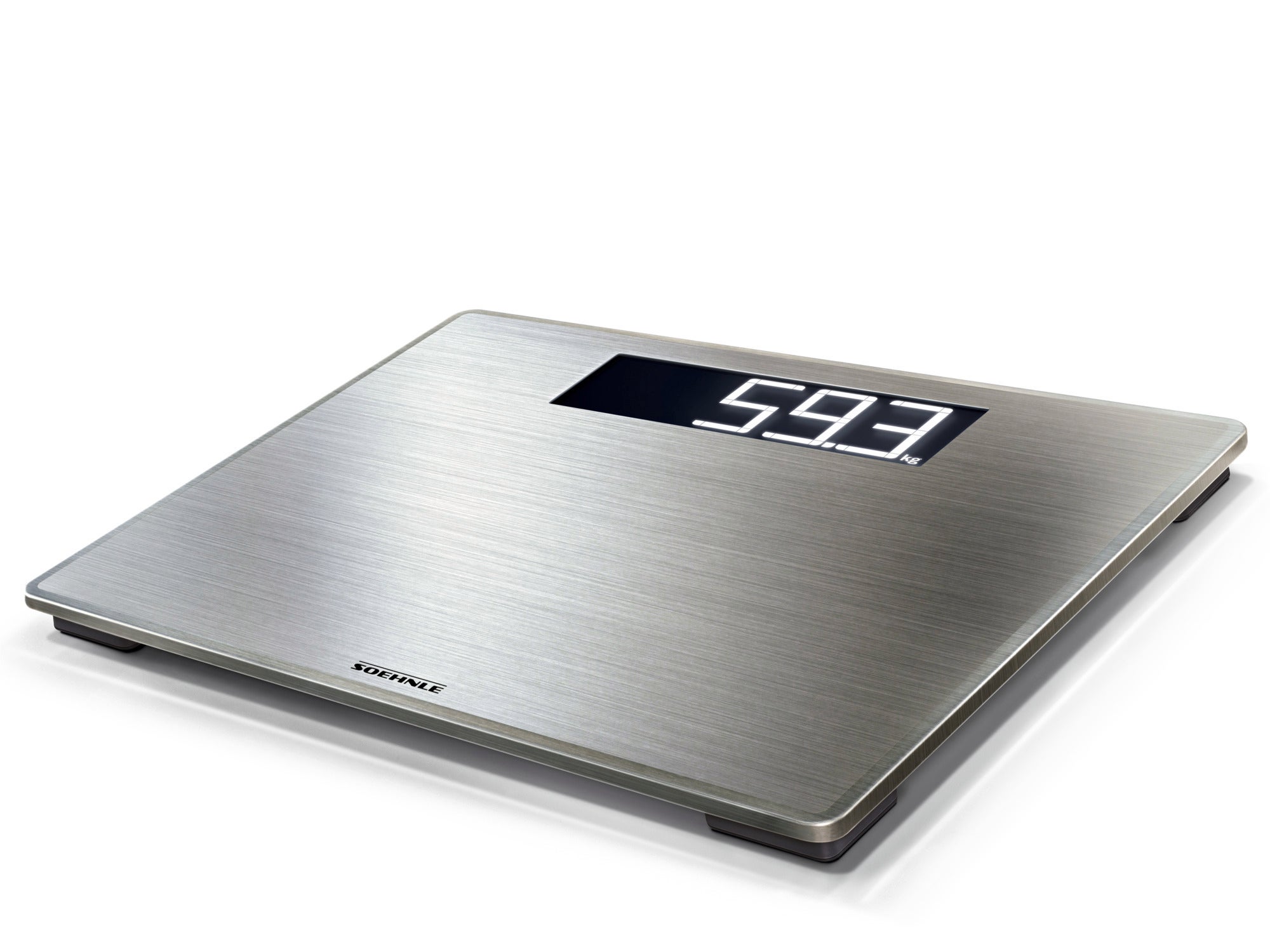 Eine stilvolle Personenwaage digital, Modell Style Sense Safe 300, mit einem klaren, gut lesbaren Display, das das Gewicht anzeigt. Das Design ist modern und elegant.