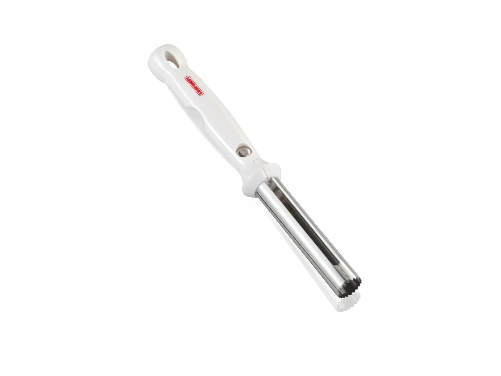 Een appelboor met ergonomische handgreep en roestvrijstalen blad. Ideaal om snel en gemakkelijk klokhuizen te verwijderen. Perfect voor dagelijks gebruik in de keuken.
