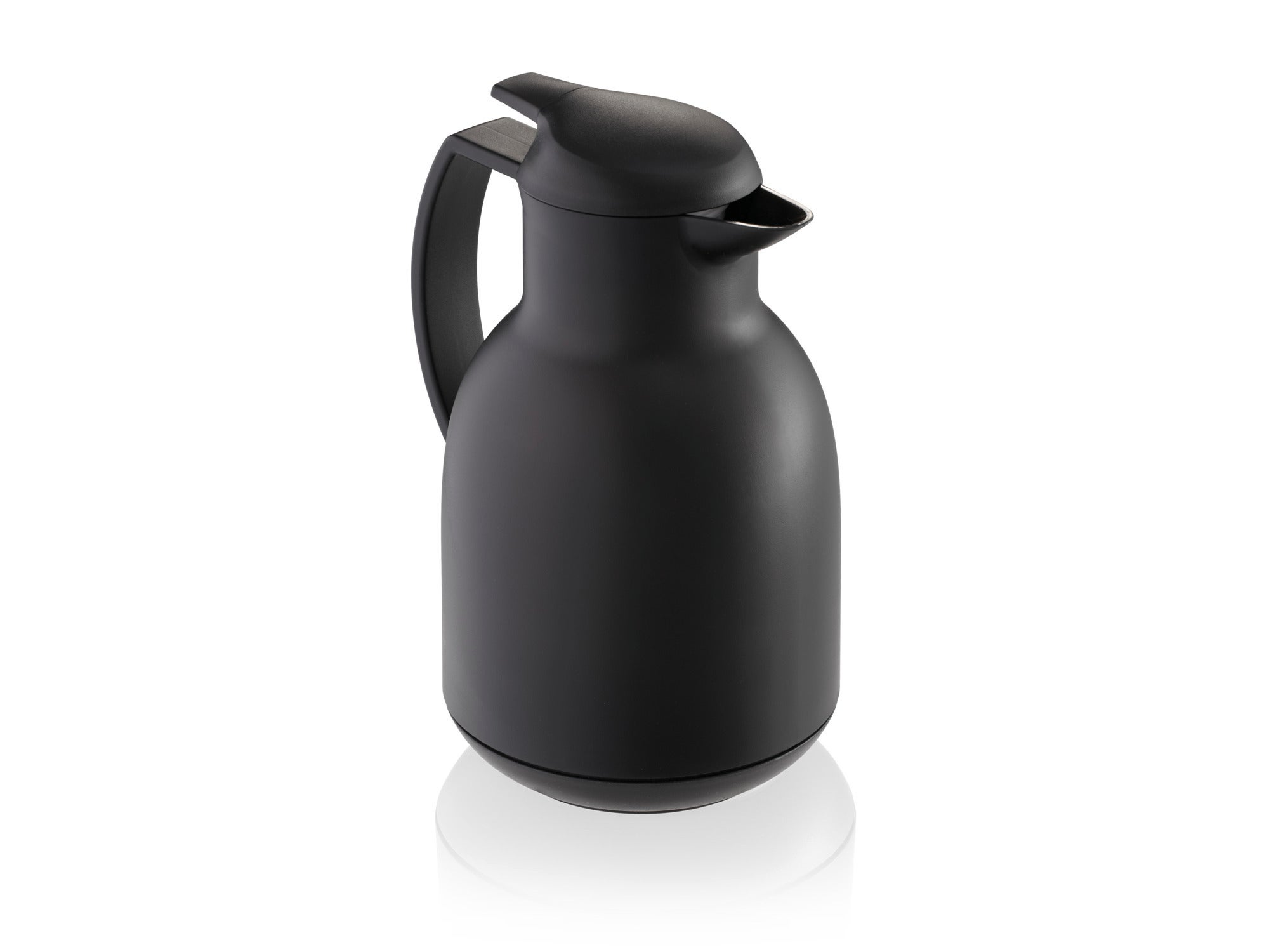 Isolierkanne Bolero 1000ml in Schwarz. Die elegante Kanne hat ein modernes Design mit einem praktischen Griff und Ausguss, ideal für heiße und kalte Getränke.