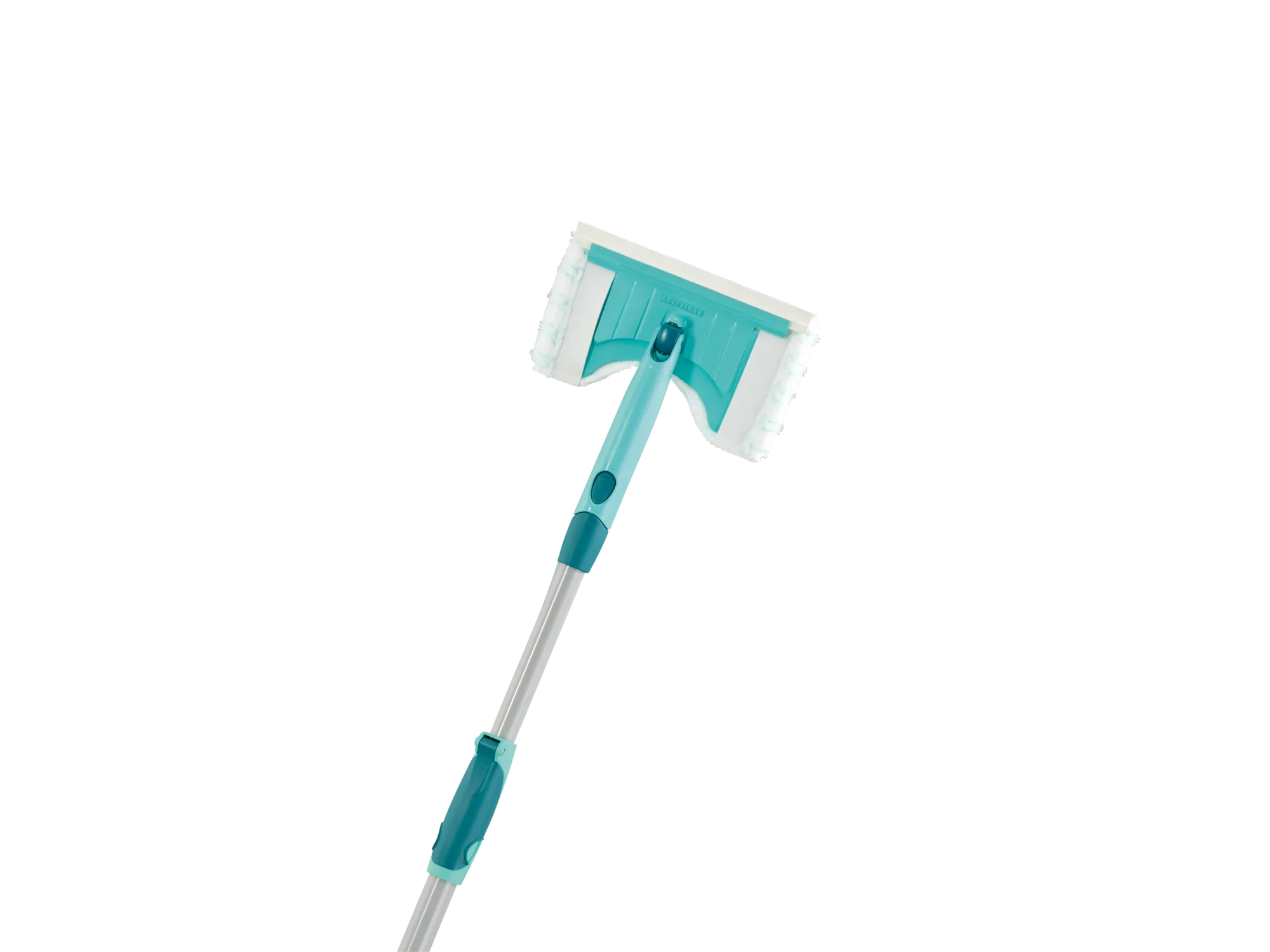Tegel- en badkamerkrabber Bath Cleaner Telescope 150: Een turquoise gekleurde zuigmond met telescopische steel, ideaal voor het reinigen van tegels en baden. Ergonomisch ontwerp voor eenvoudig gebruik.
