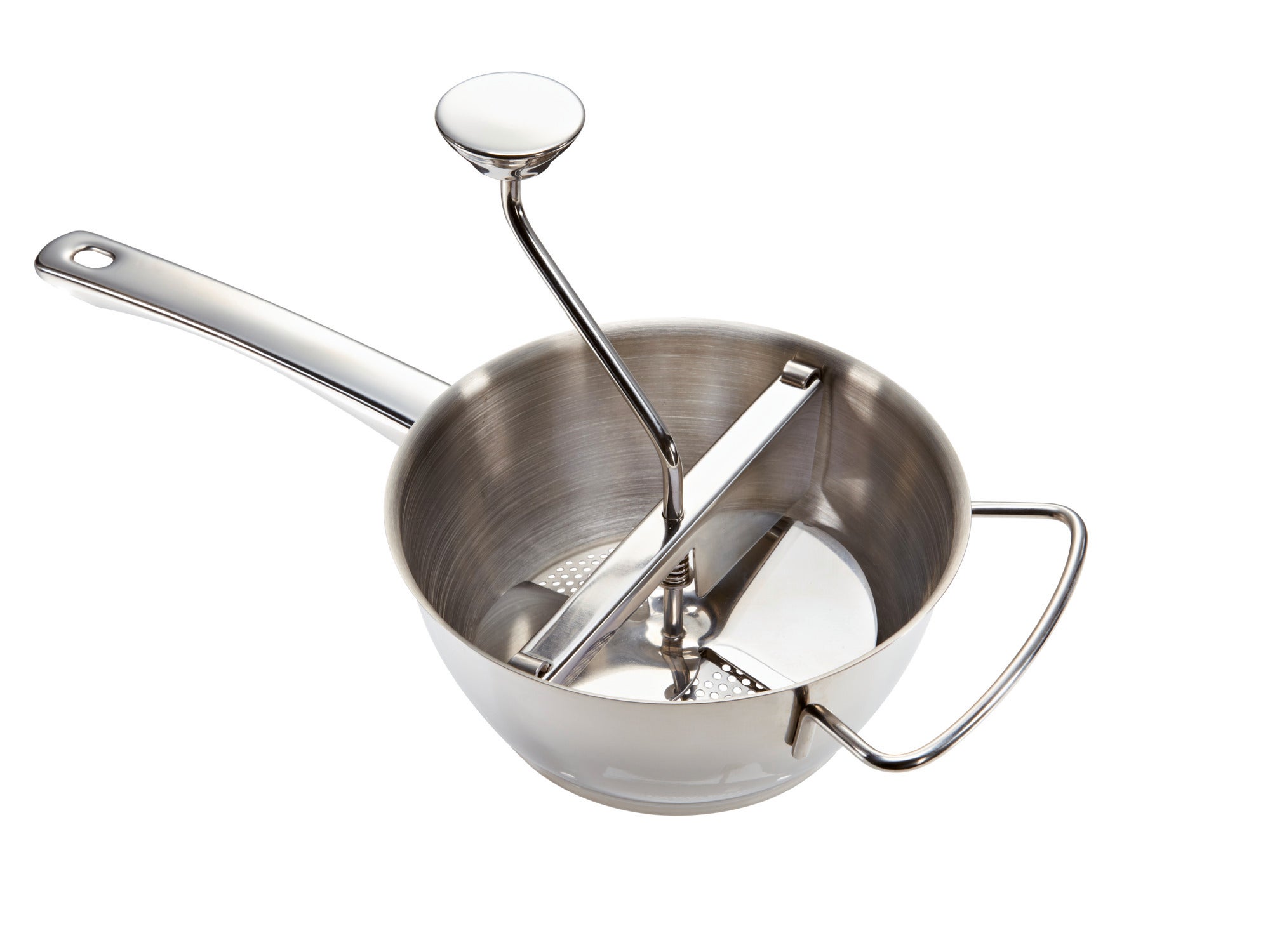 Passaverdure in acciaio inossidabile con impugnatura ergonomica e manovella robusta. Ideale per passare frutta e verdura. Perfetto per preparare zuppe e salse.